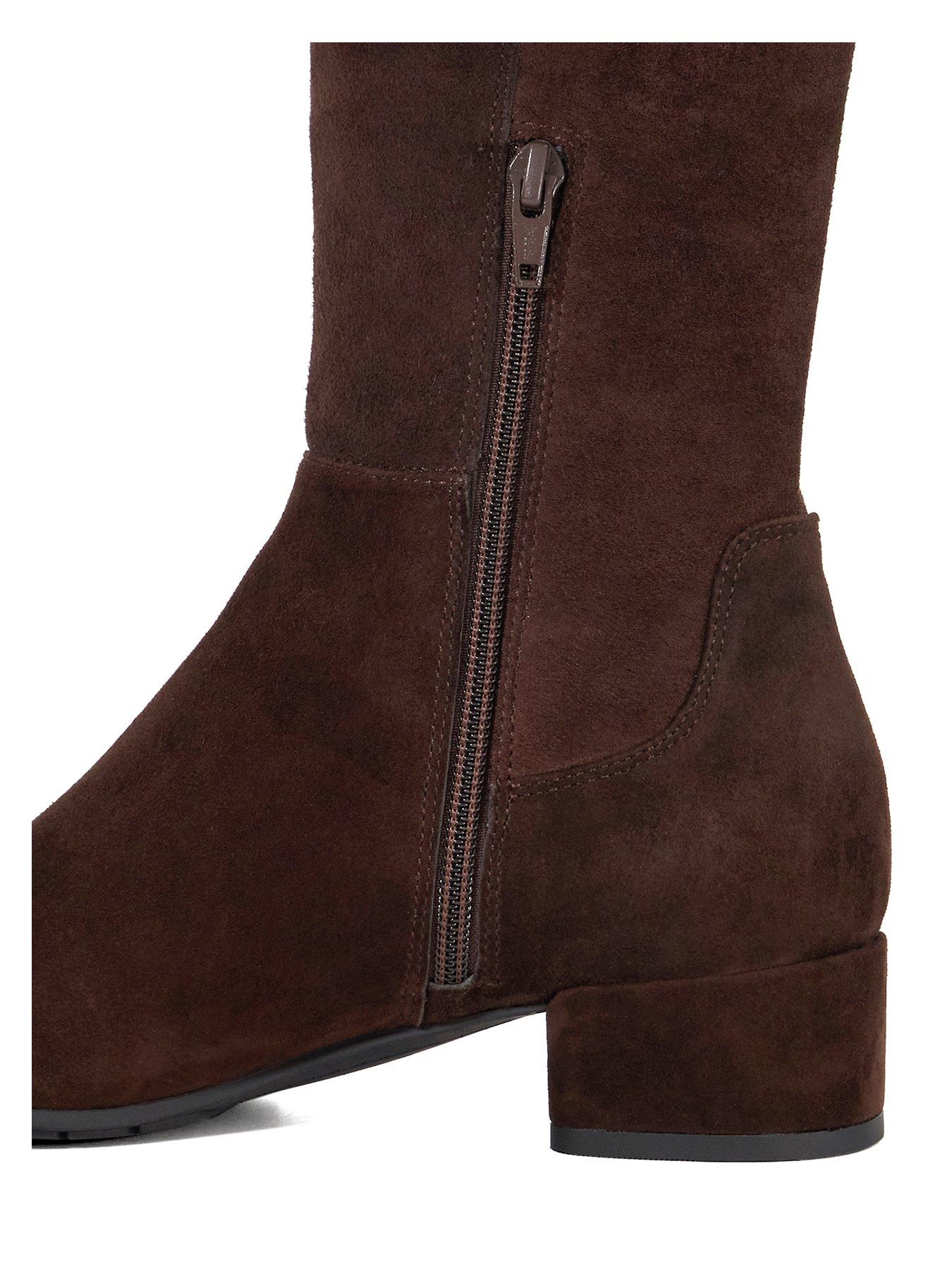 Image 6 of 6 of Dune London Tayla Stretch Suede Knee High Boots - Brown