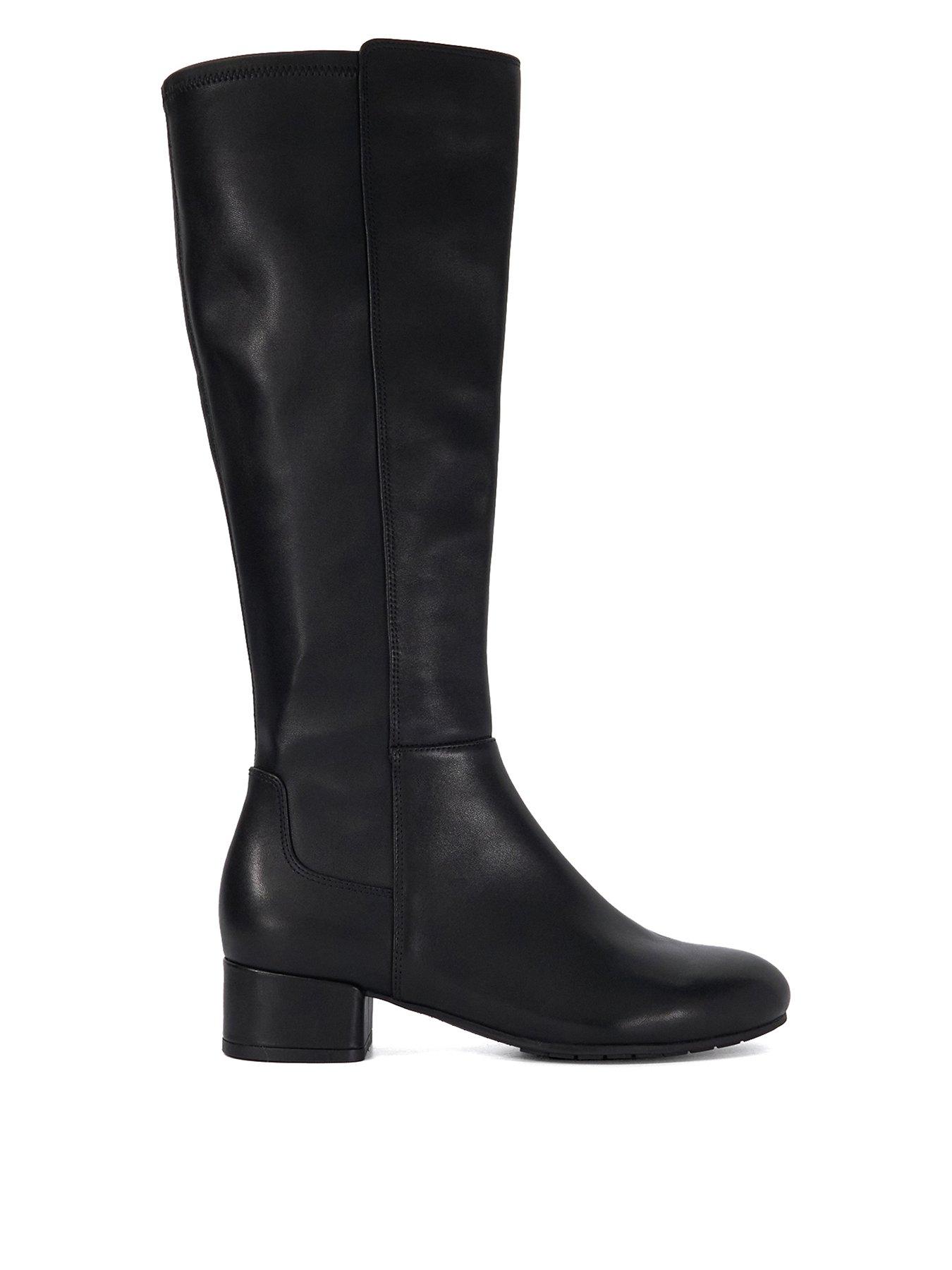 Image 2 of 6 of Dune London Tayla Stretch Leather Knee High Boots - Black