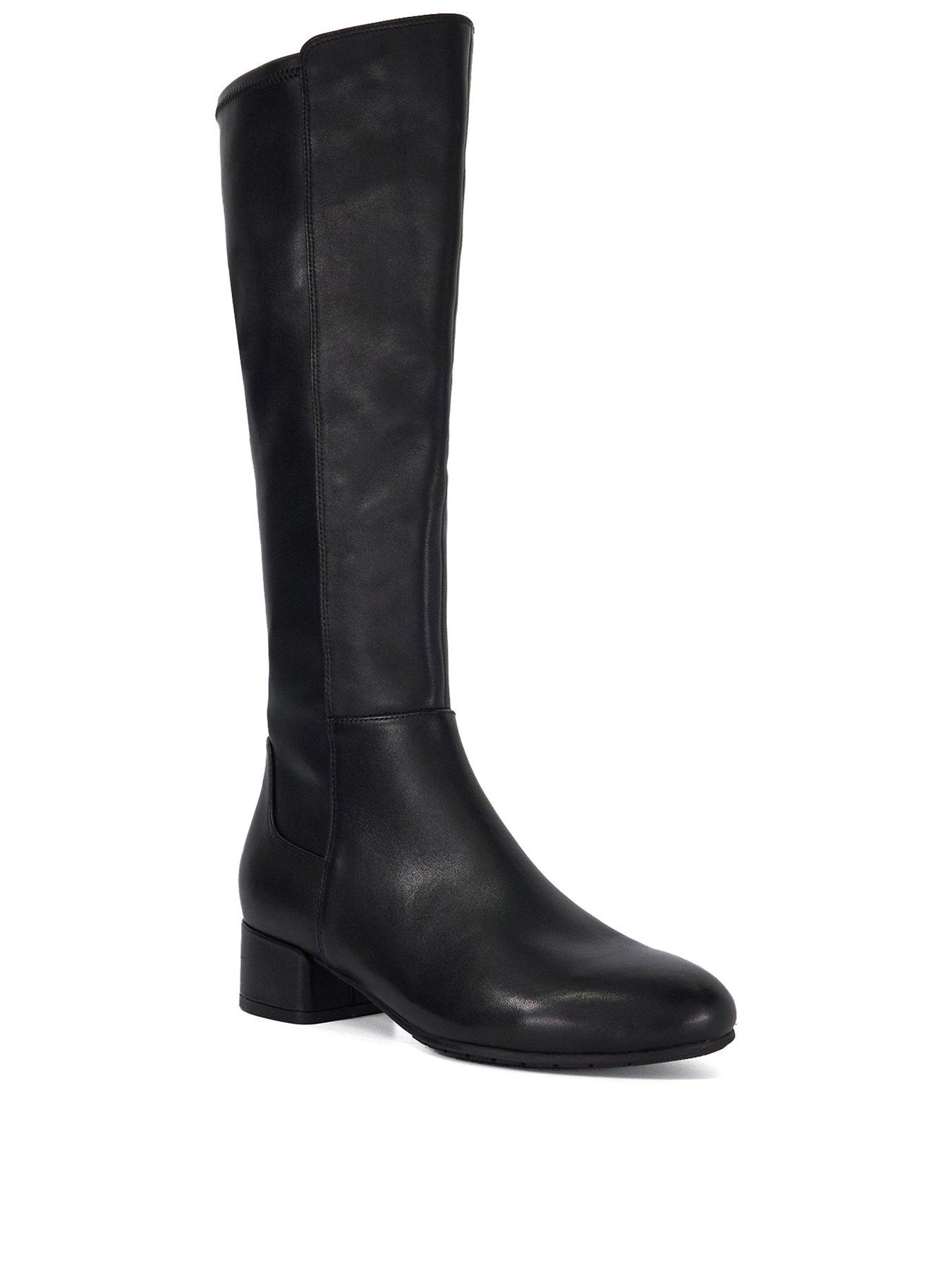 Image 3 of 6 of Dune London Tayla Stretch Leather Knee High Boots - Black