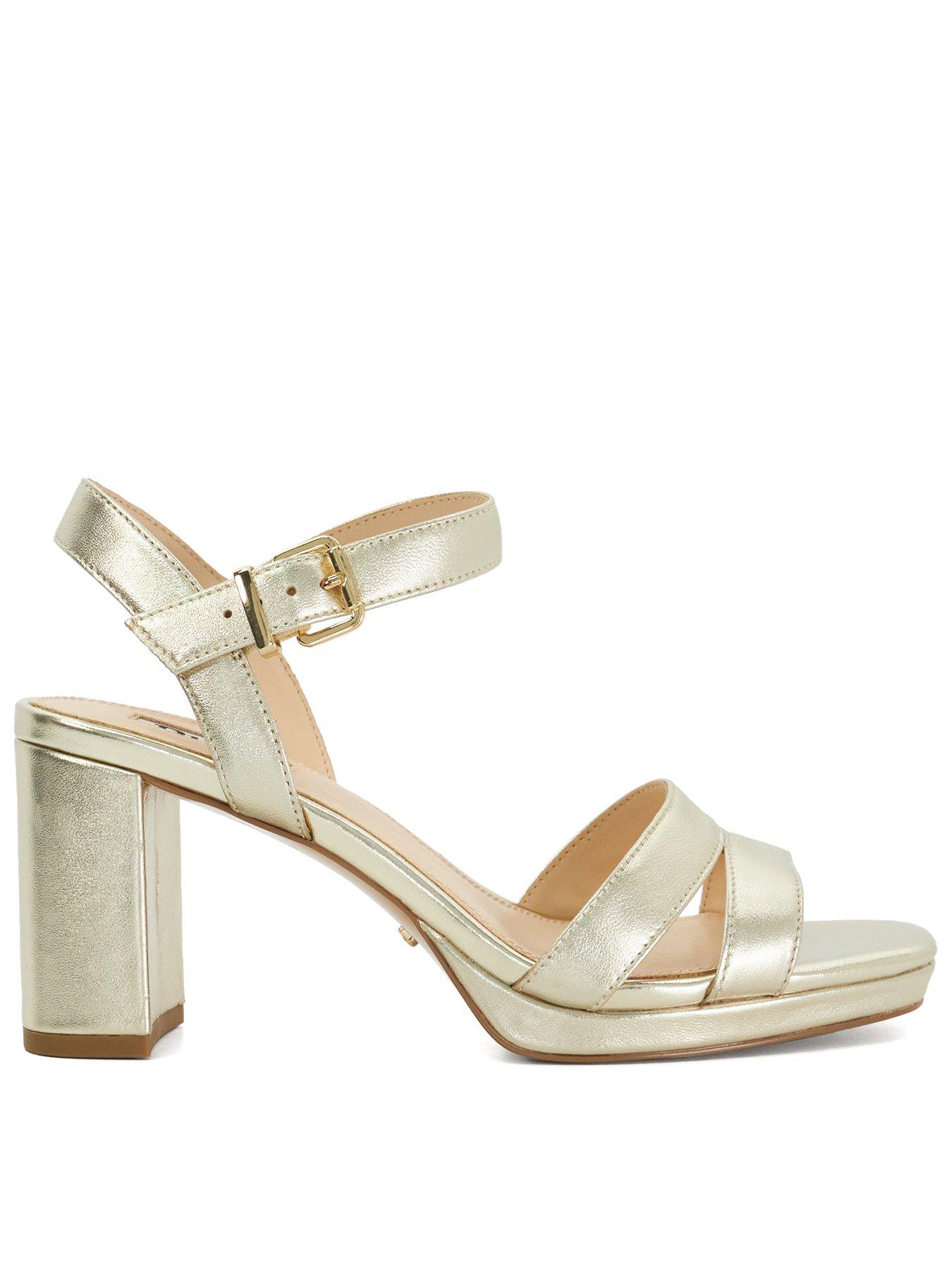 undefined Manifesting Leather Block Heel Sandals - Gold