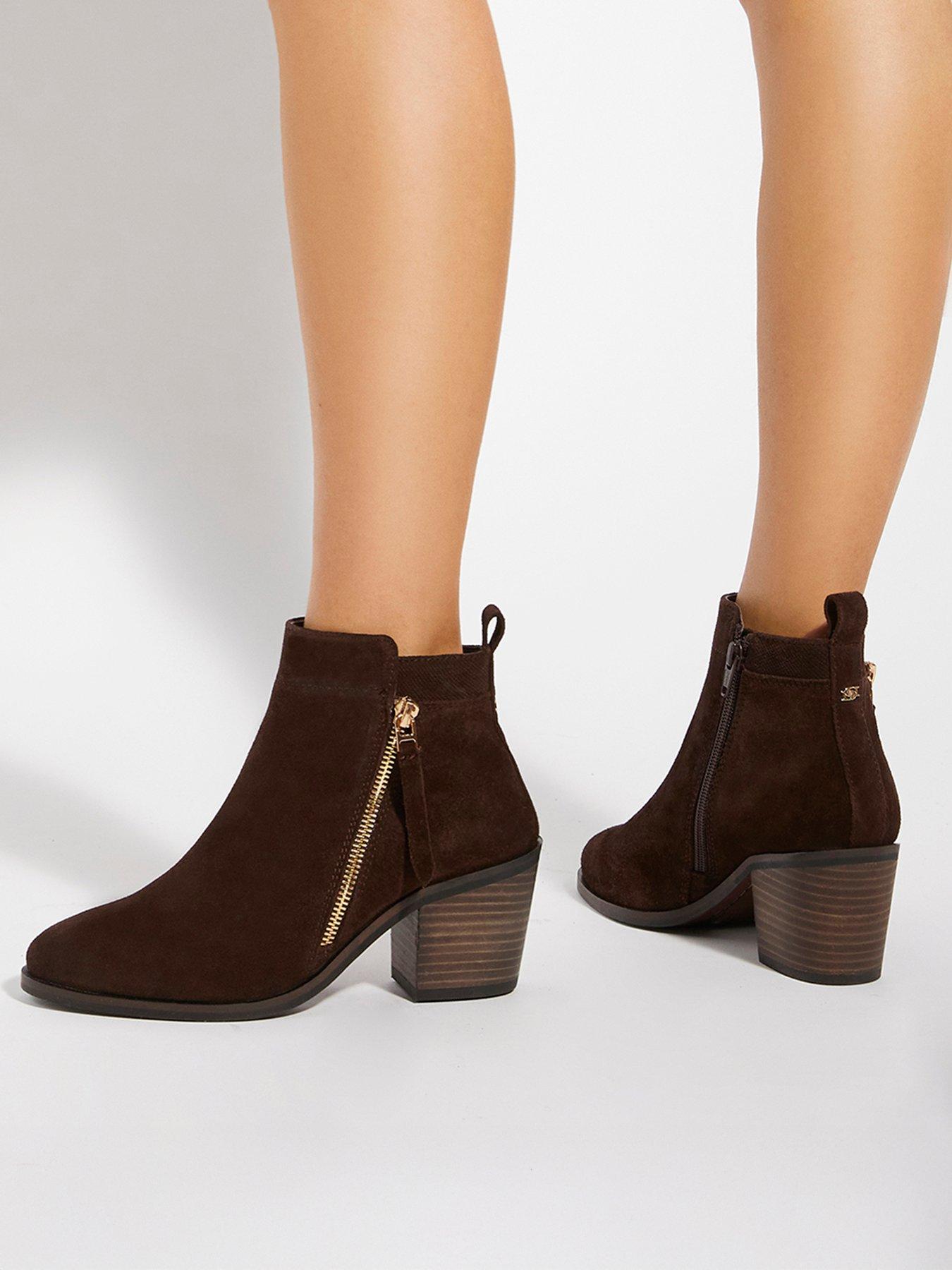 Dune London Paicing Block Heel Side Zip Leather Boots - Brown
