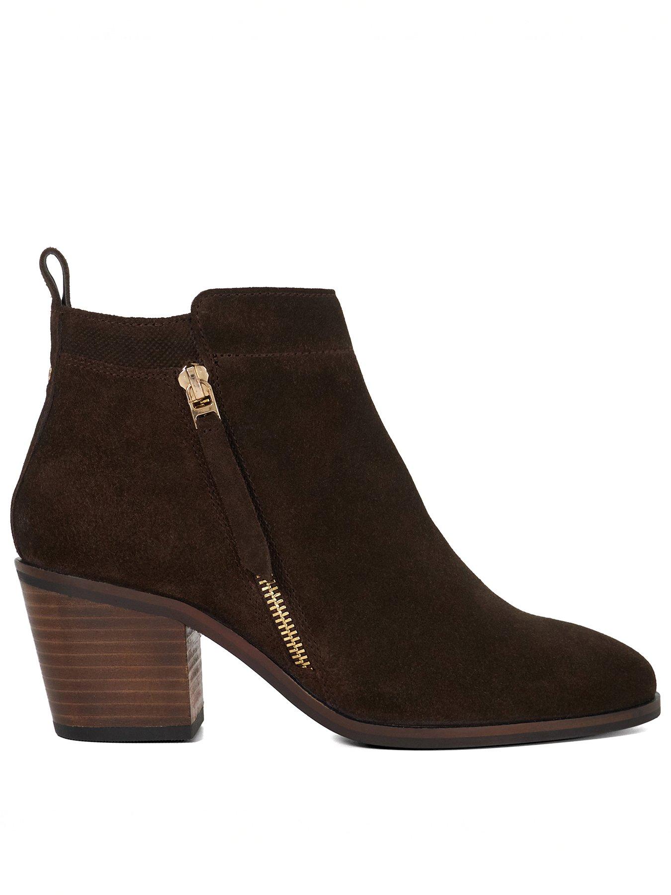 Image 2 of 6 of Dune London Paicing Block Heel Side Zip Leather Boots - Brown