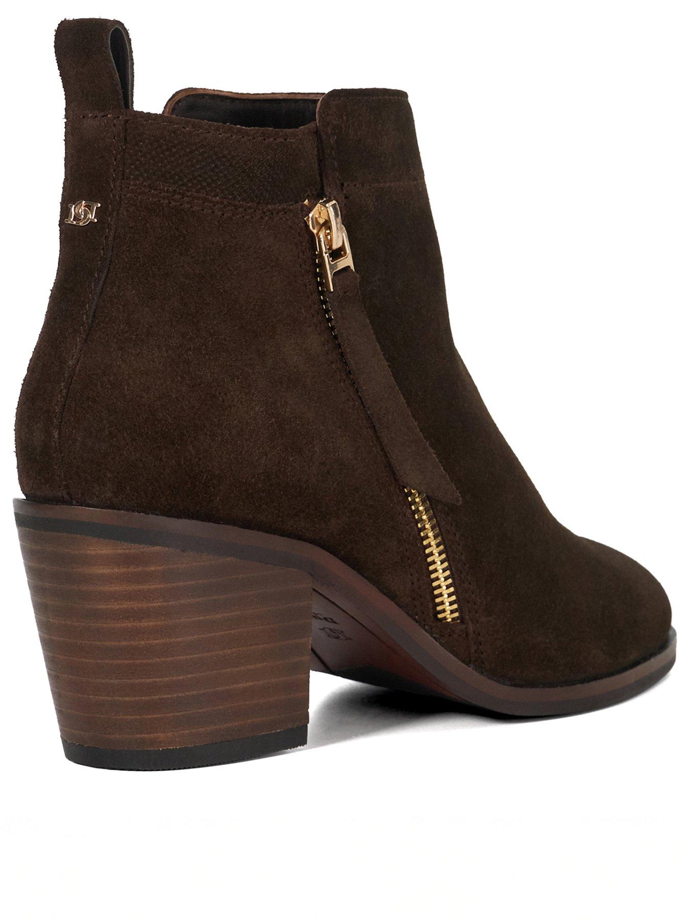 Image 4 of 6 of Dune London Paicing Block Heel Side Zip Leather Boots - Brown