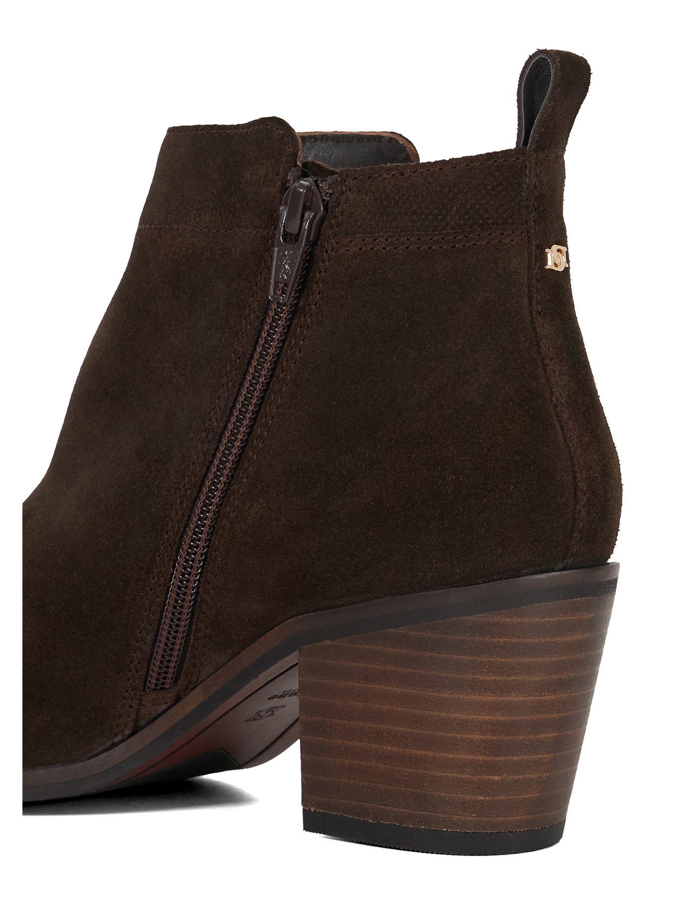 Image 6 of 6 of Dune London Paicing Block Heel Side Zip Leather Boots - Brown