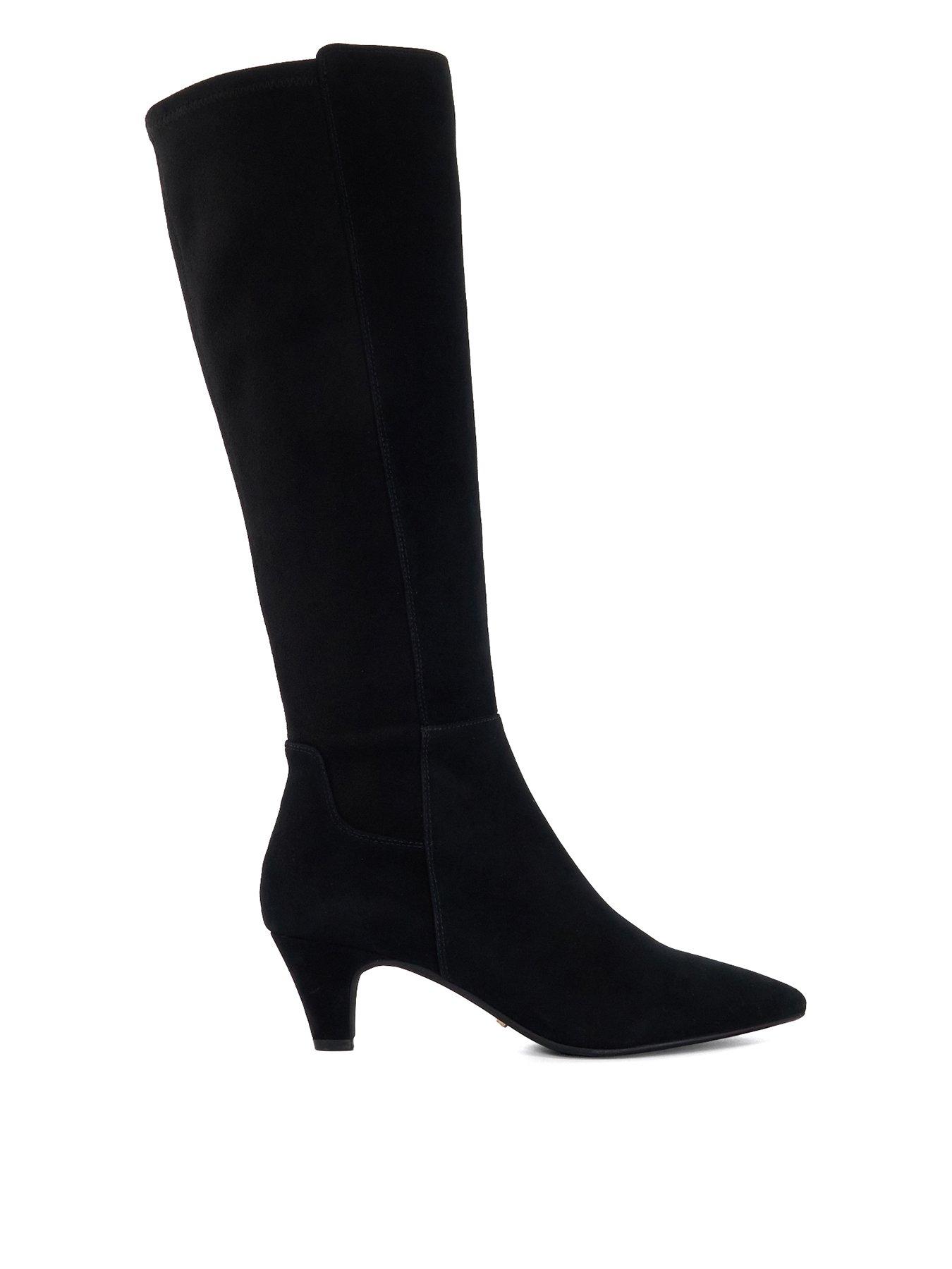 Dune London Sera Low Suede Knee High Boots - Black