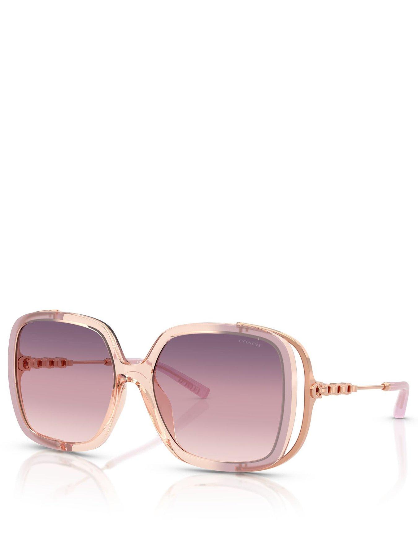COACH Square Oversized Sunglasses- Pink With Branded Arm Detail