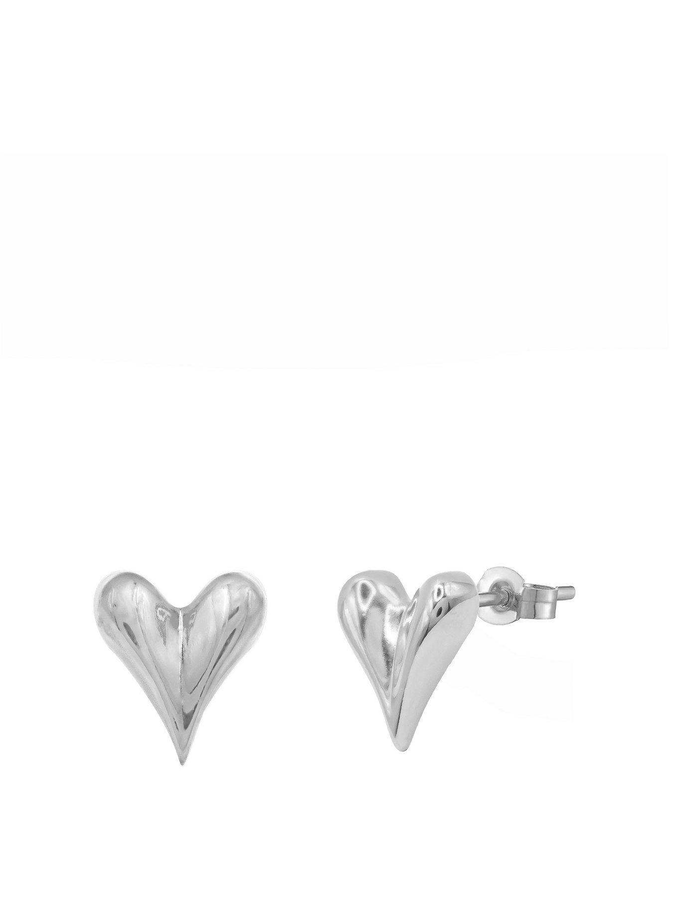 Image 1 of 4 of The Love Collection Sterling Silver Domed Heart Stud Earrings
