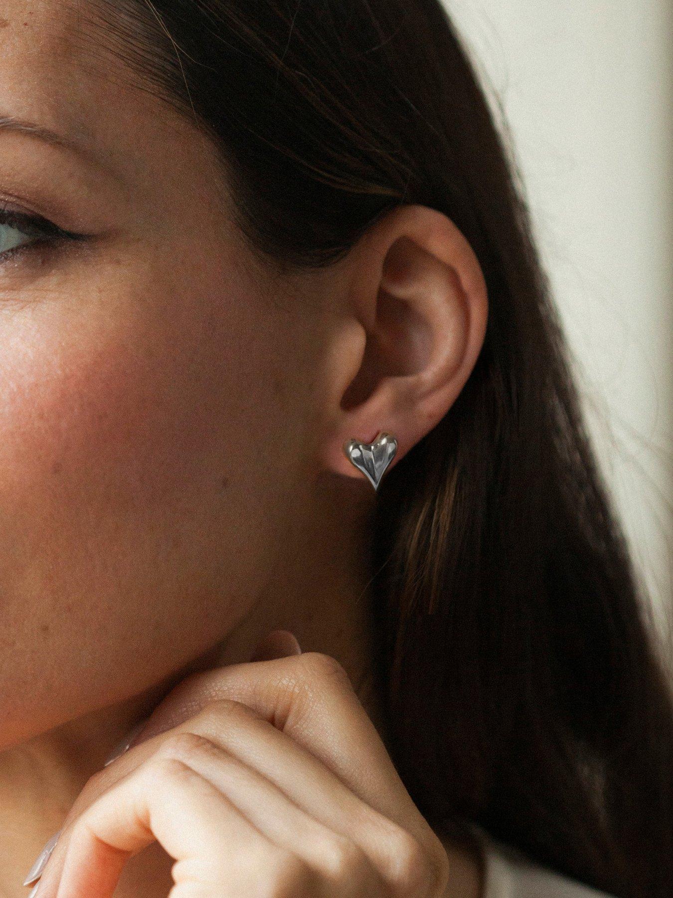Image 2 of 4 of The Love Collection Sterling Silver Domed Heart Stud Earrings