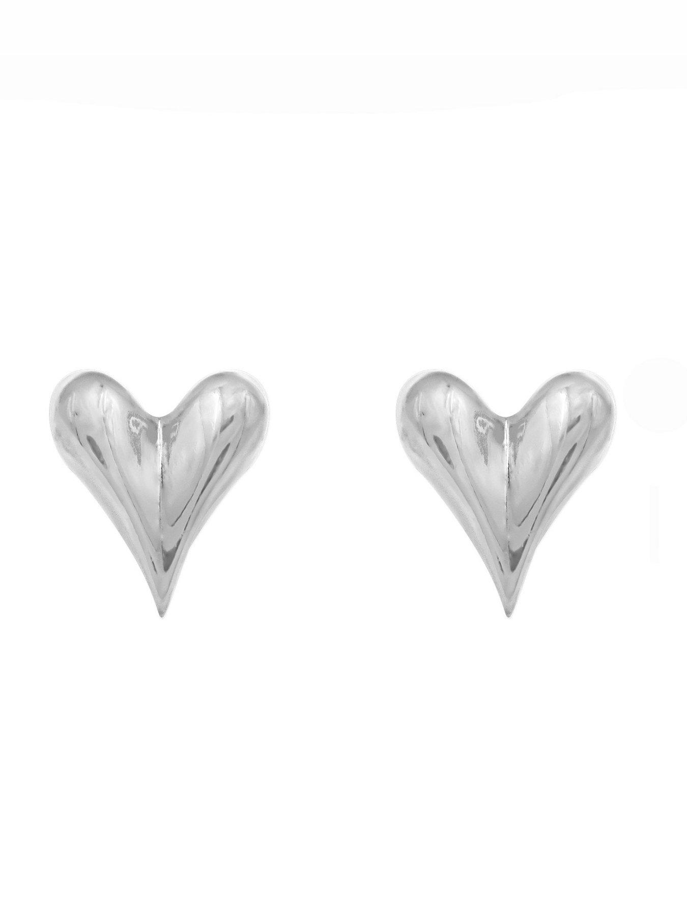 Image 3 of 4 of The Love Collection Sterling Silver Domed Heart Stud Earrings