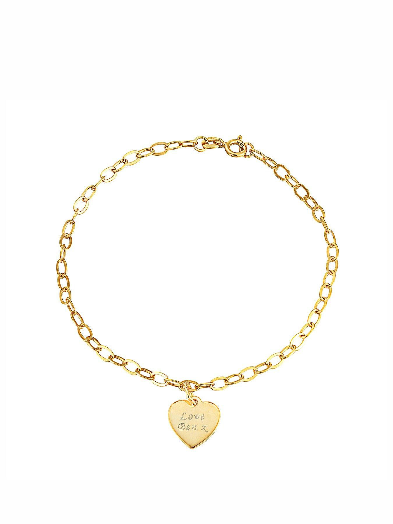 undefined Personalised gold plated sterling silver bracelet with heart charm
