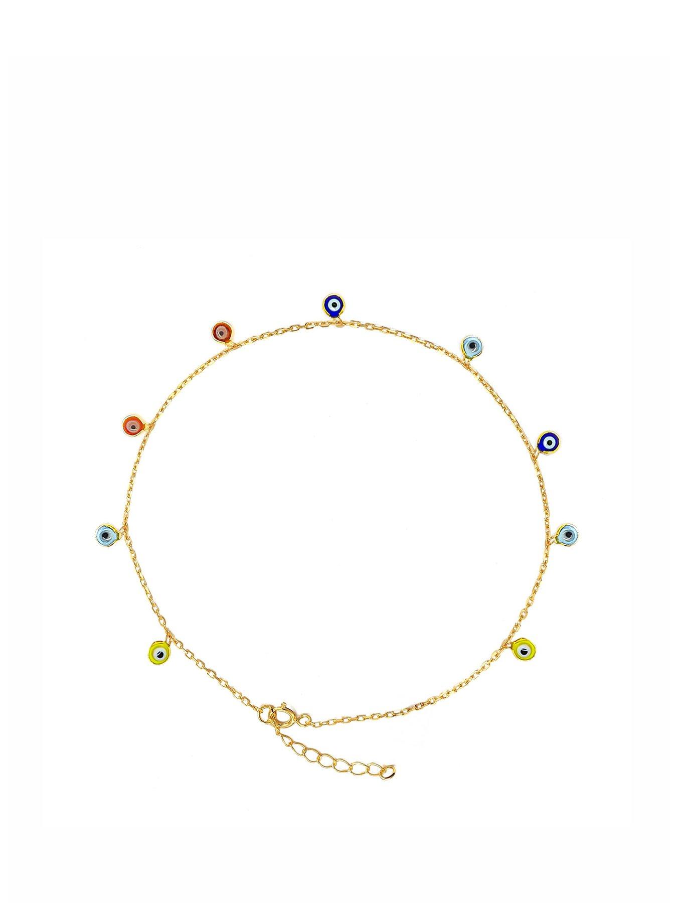 undefined Gold Plated Sterling Silver Multi Coloured Evil Eye Anklet