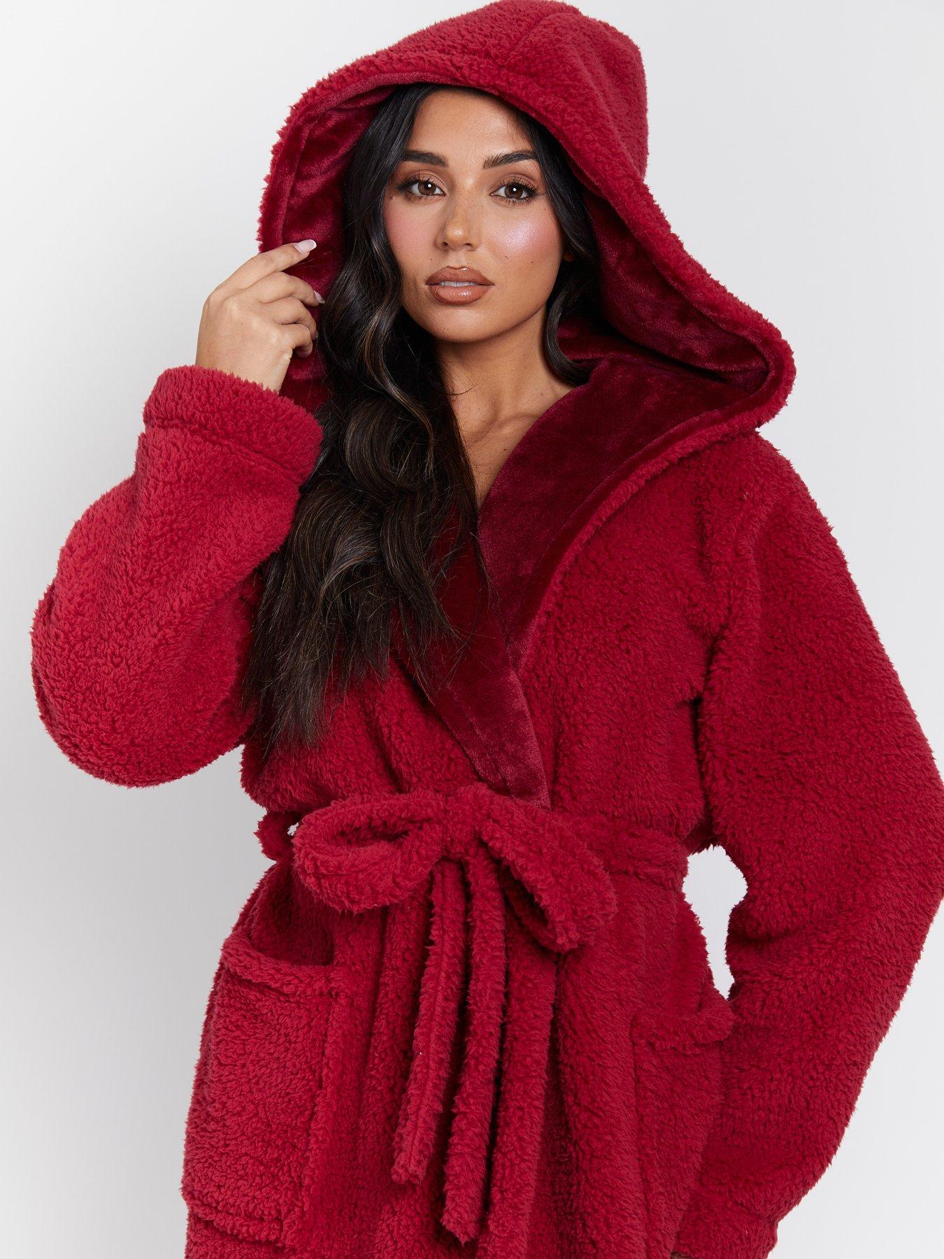 knee length dresses for ladies Dusty Pink Womens Long Lux Sherpa Fleece Dressing Gown main image 1