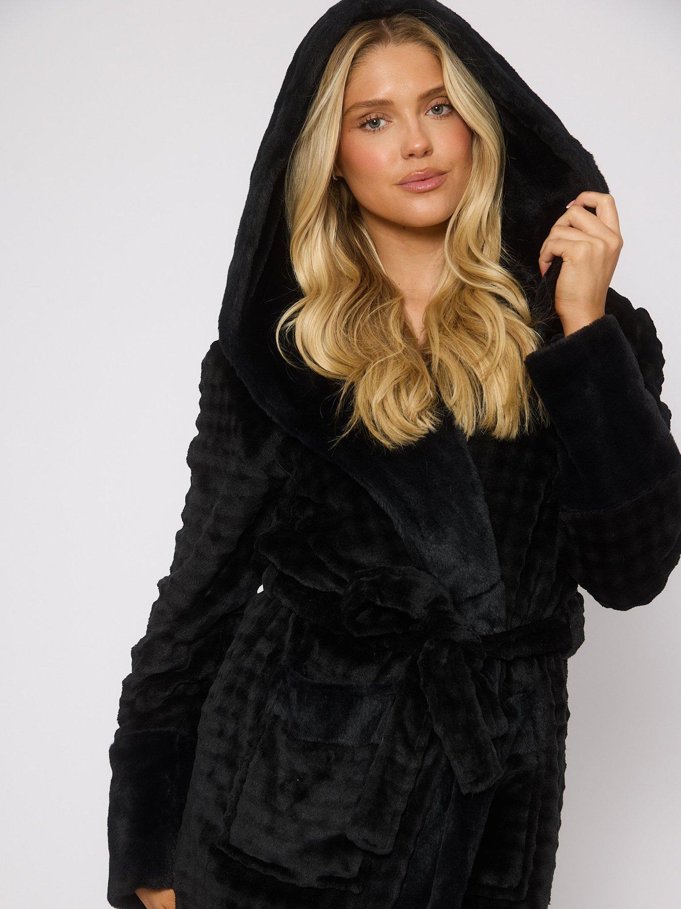 chinese dress ladies Flodxo Fleece Dressing Gown for Women Fluffy Hooded Bathrobe Flannel Soft  Warm Plush Housecoat Shawl Collar Longline Loungewear Bath Robe with Belt main image 1