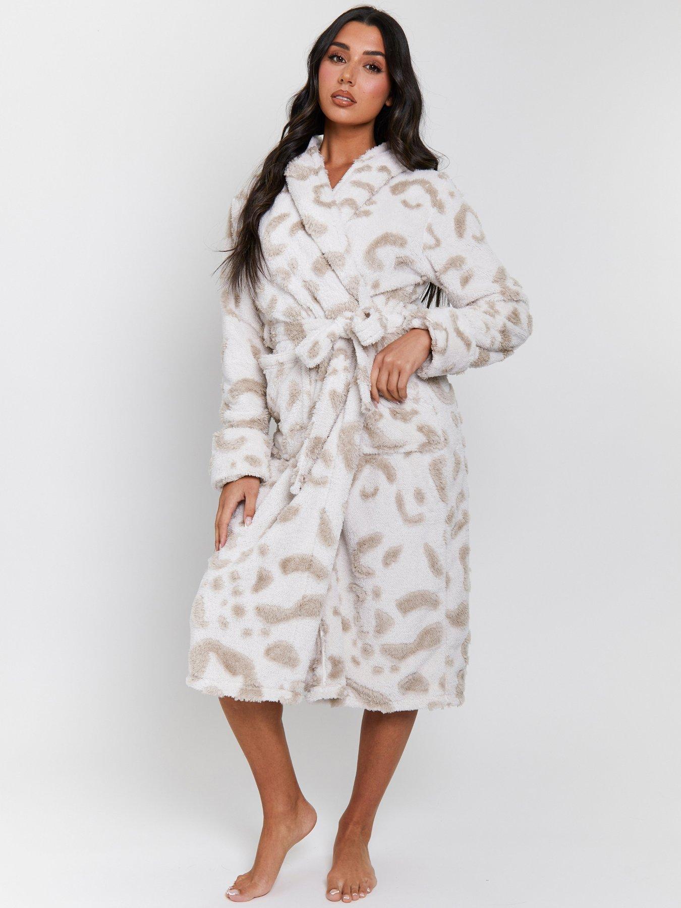 Loungeable Leopard Cutwork Maxi Dressing Gown - Beige