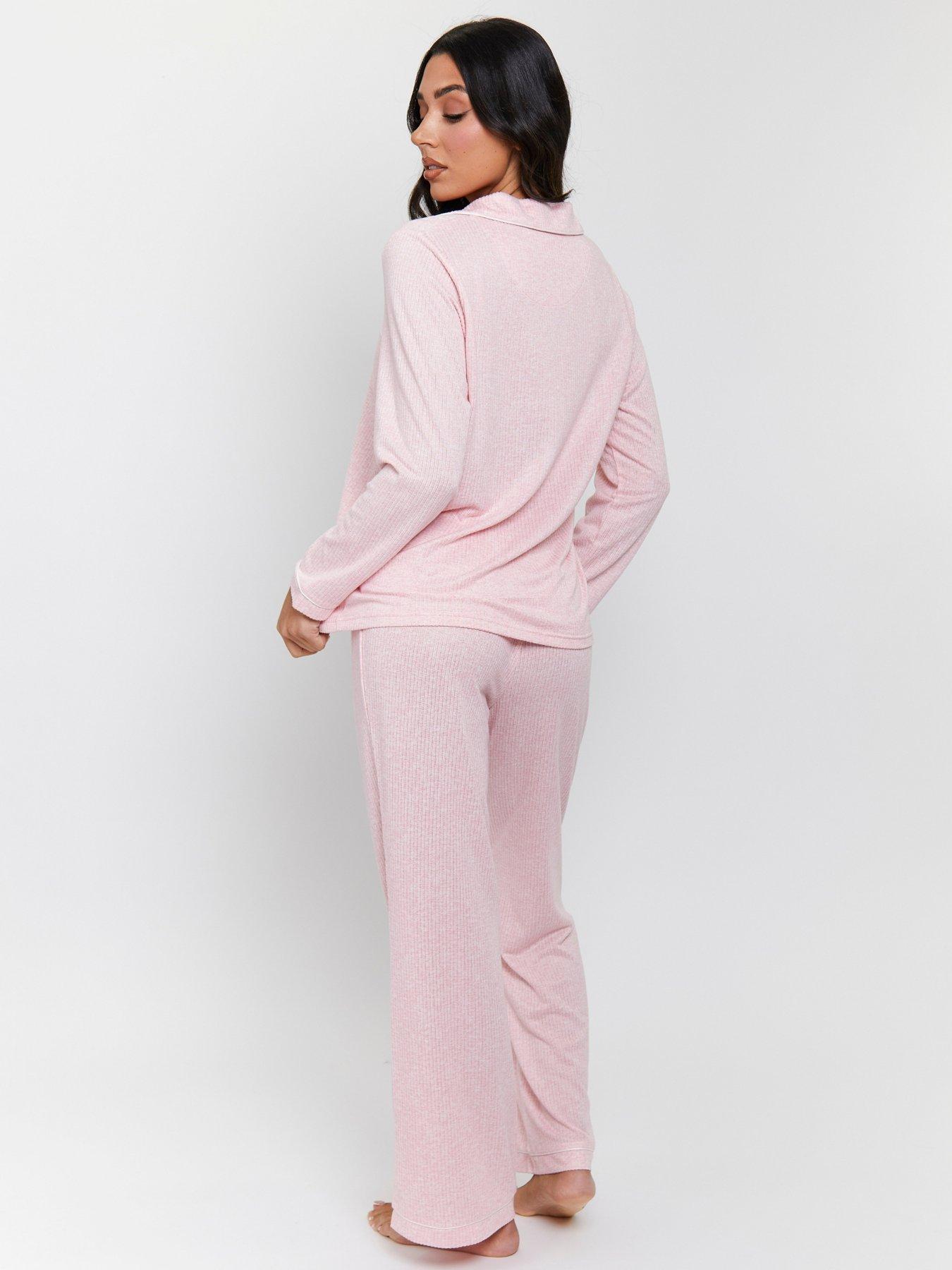 Image 2 of 5 of Loungeable Marl Brushed Knit Rib Long Sleeve And Trouser Pyjama Set