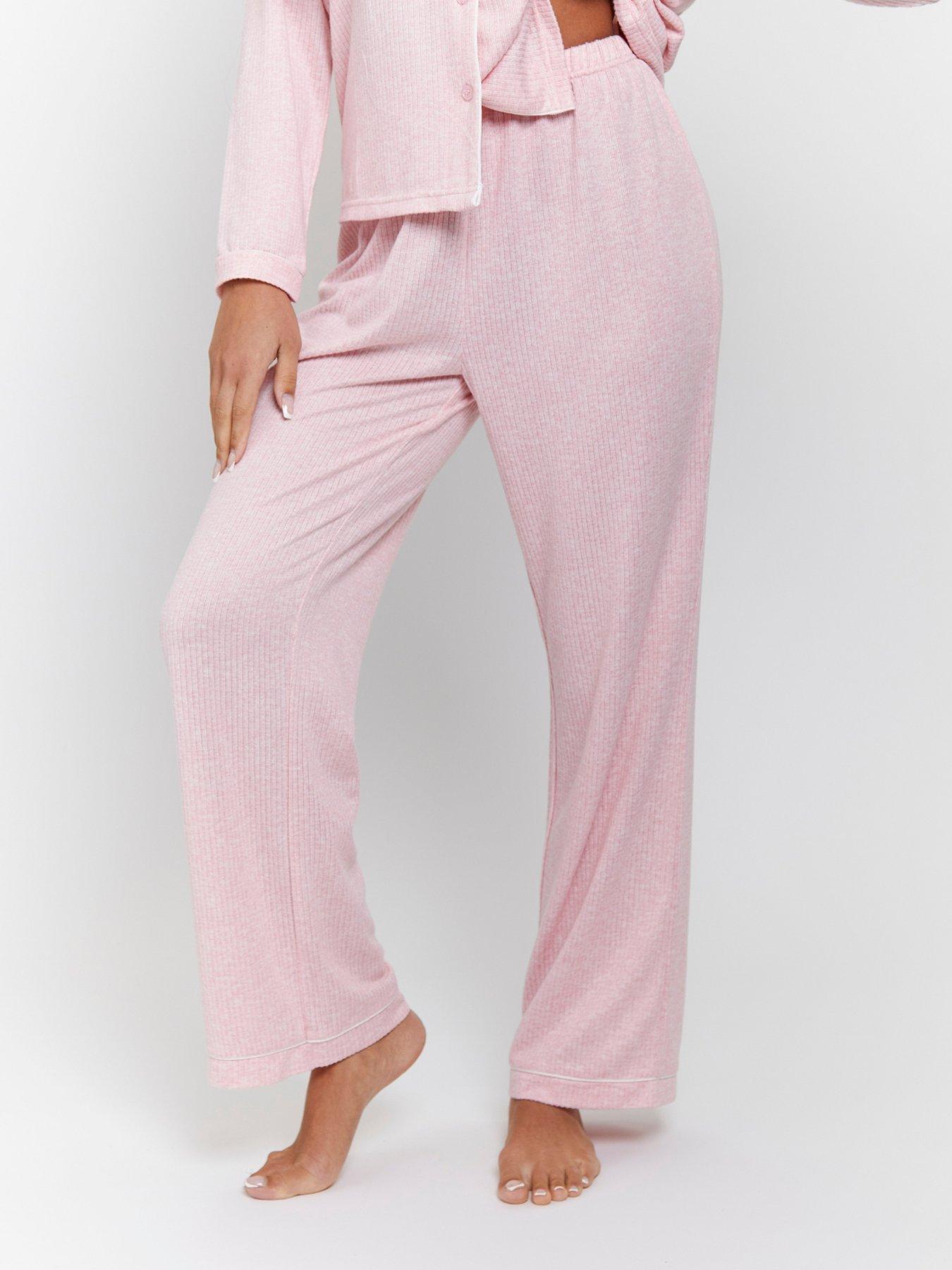 Image 3 of 5 of Loungeable Marl Brushed Knit Rib Long Sleeve And Trouser Pyjama Set
