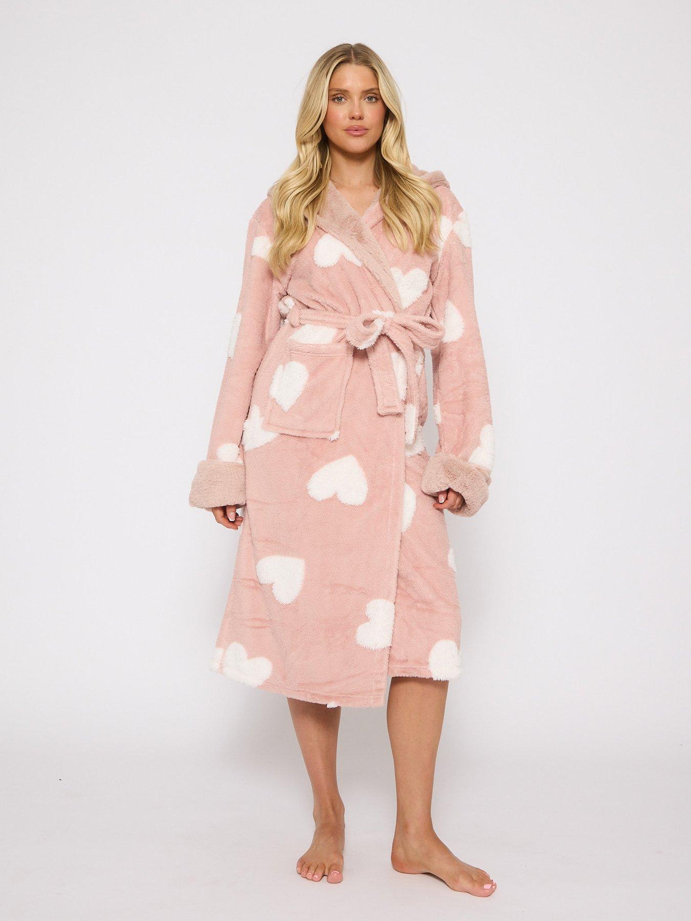 Loungeable Jaquard Heart All In One Hooded Robe, Pink, Size Xl, Women