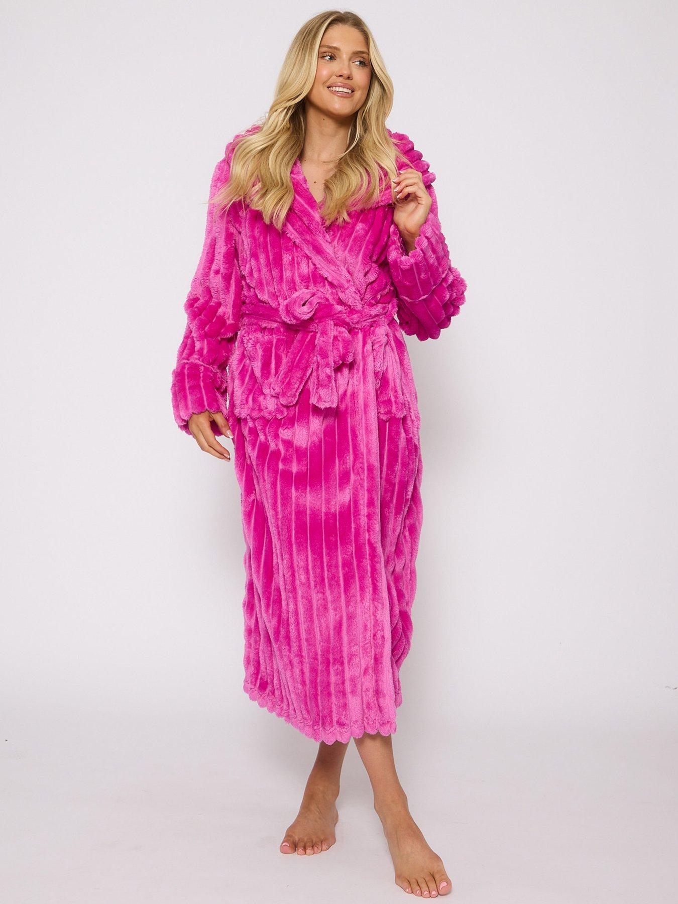 Loungeable Plush Luxury Maxi Hooded Dressing Gown - Pink