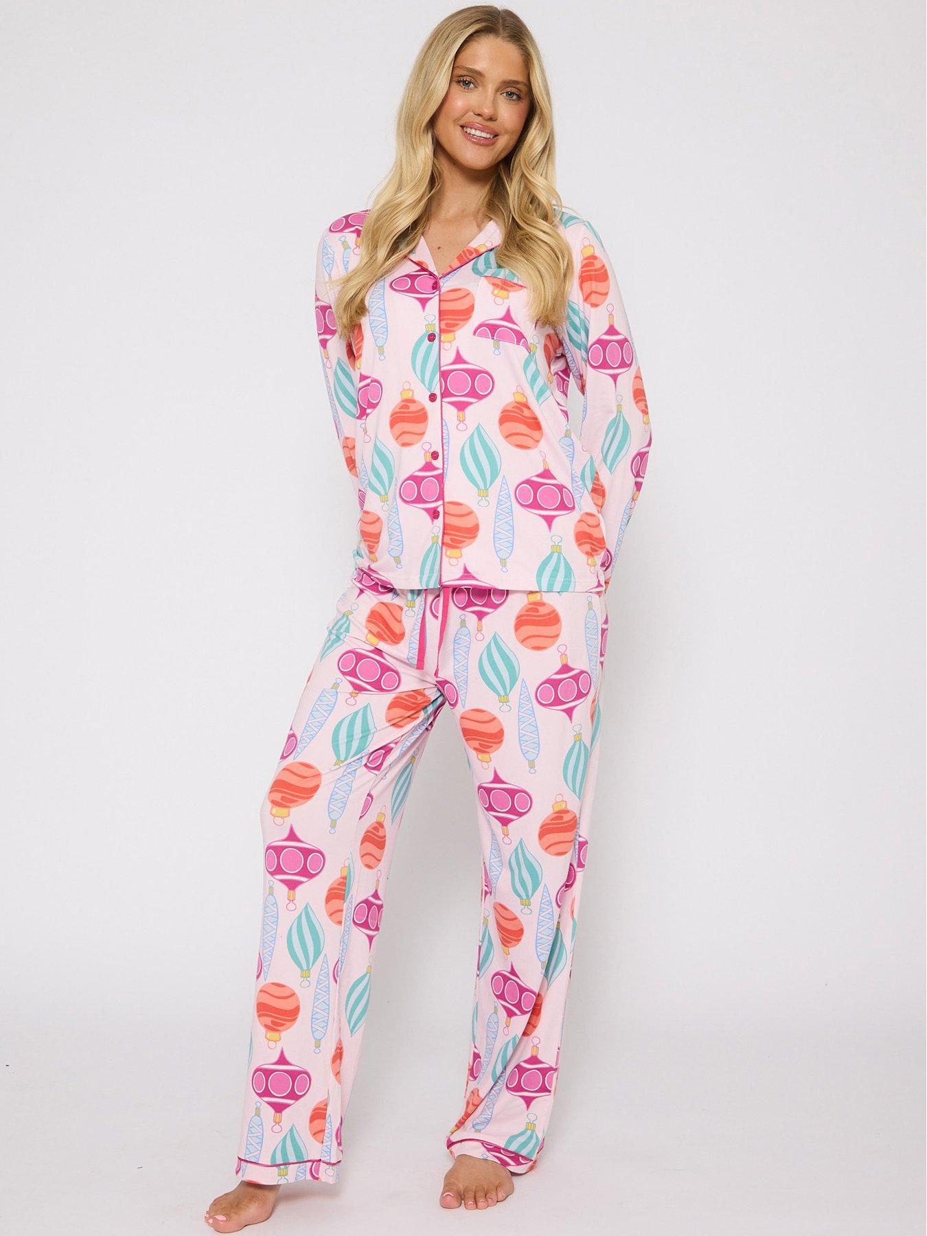 Loungeable Ornament Printed Jersey Long Sleeved Christmas Pyjama And Trouser Set - Multi