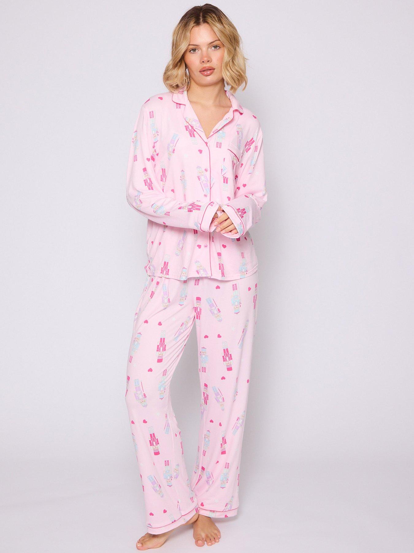 Loungeable Nutcracker Button Shirt And Long Pant Christmas Pyjamas Set - Pink