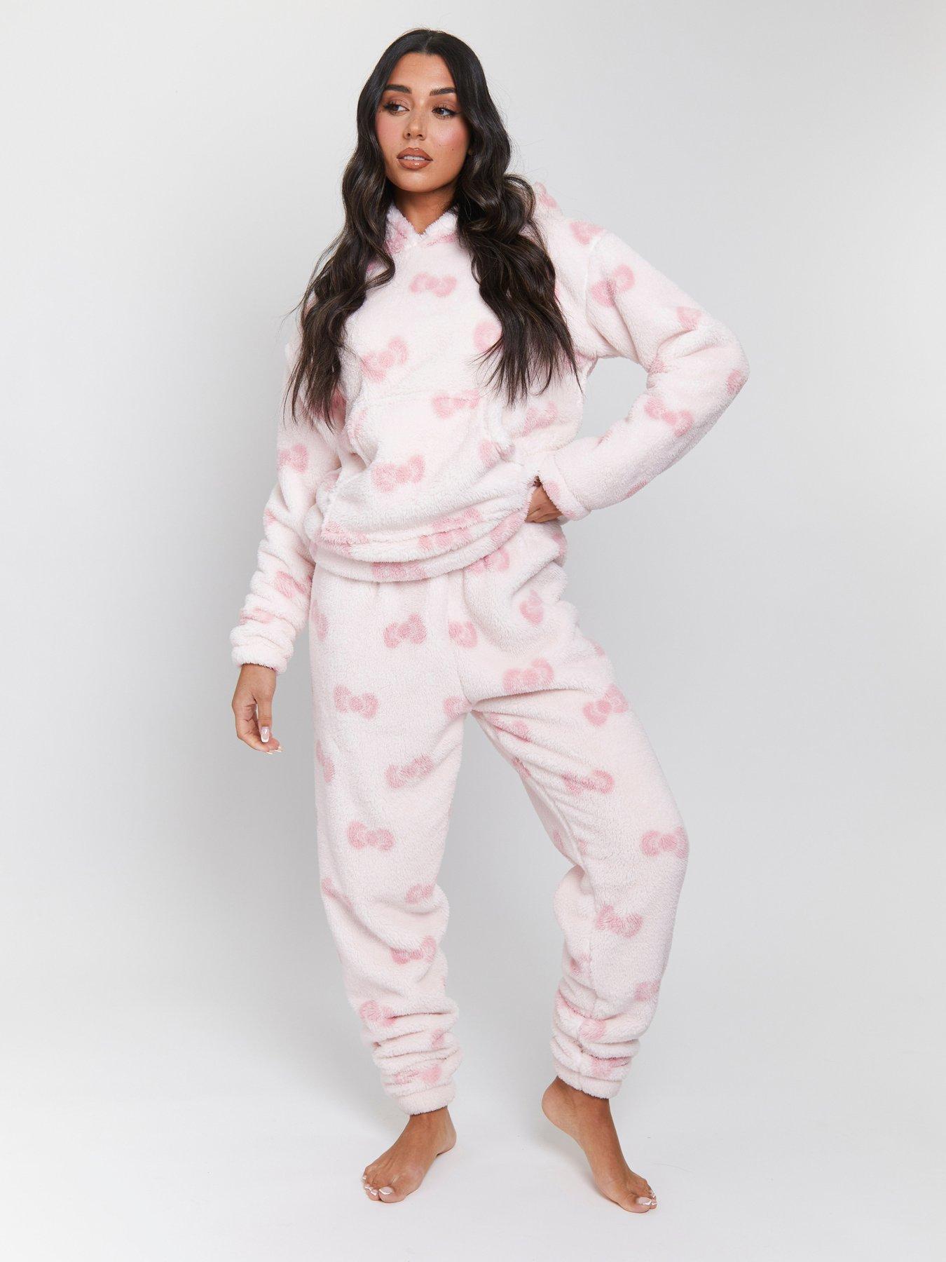 Loungeable Bow Sherpa Hoodie With Jogger Twosie - Pink