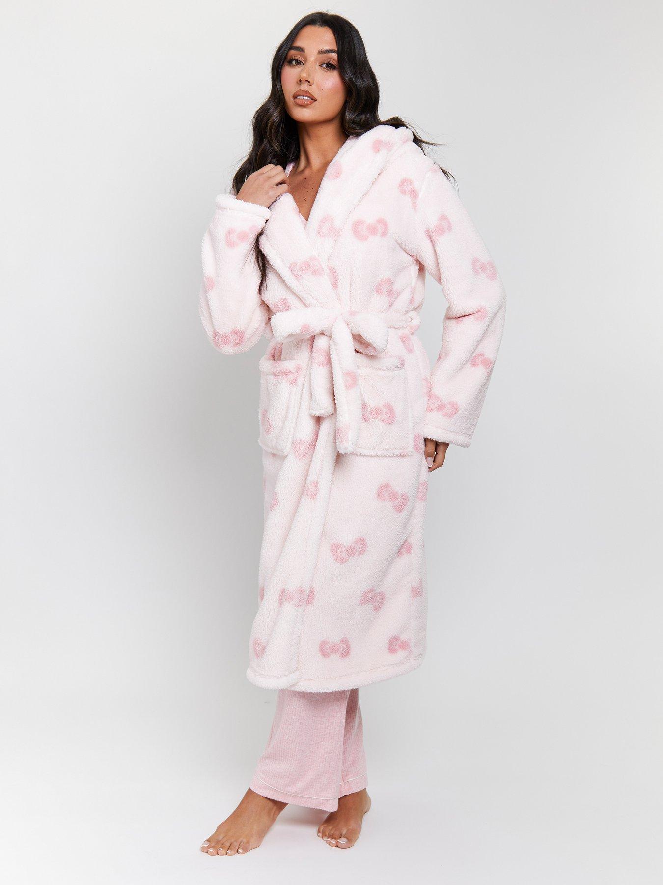 Loungeable Sherpa Bow Hooded Maxi Robe - Pink