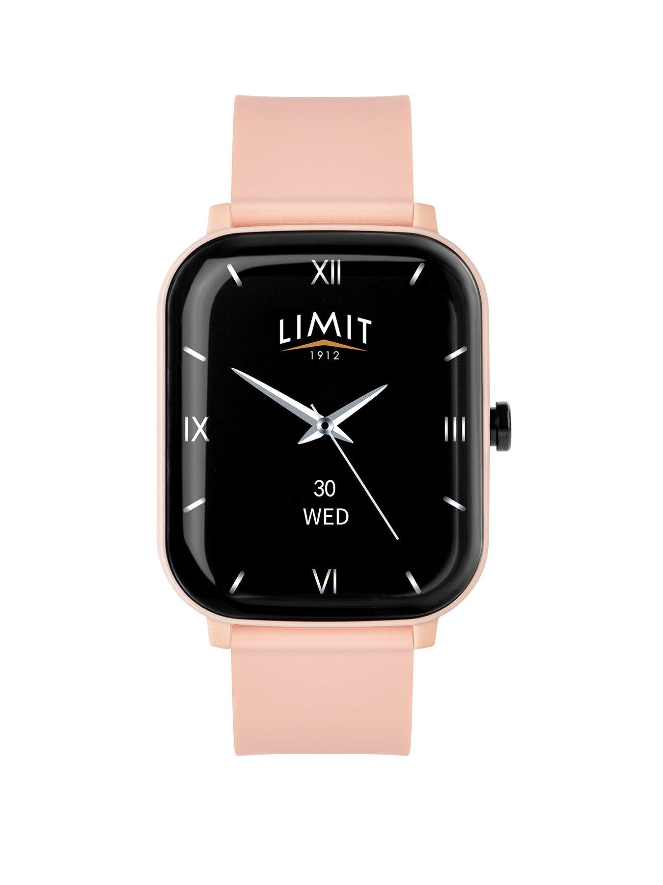 undefined 37mm Unisex Rectangular Pink Smart Watch with Pink Strap