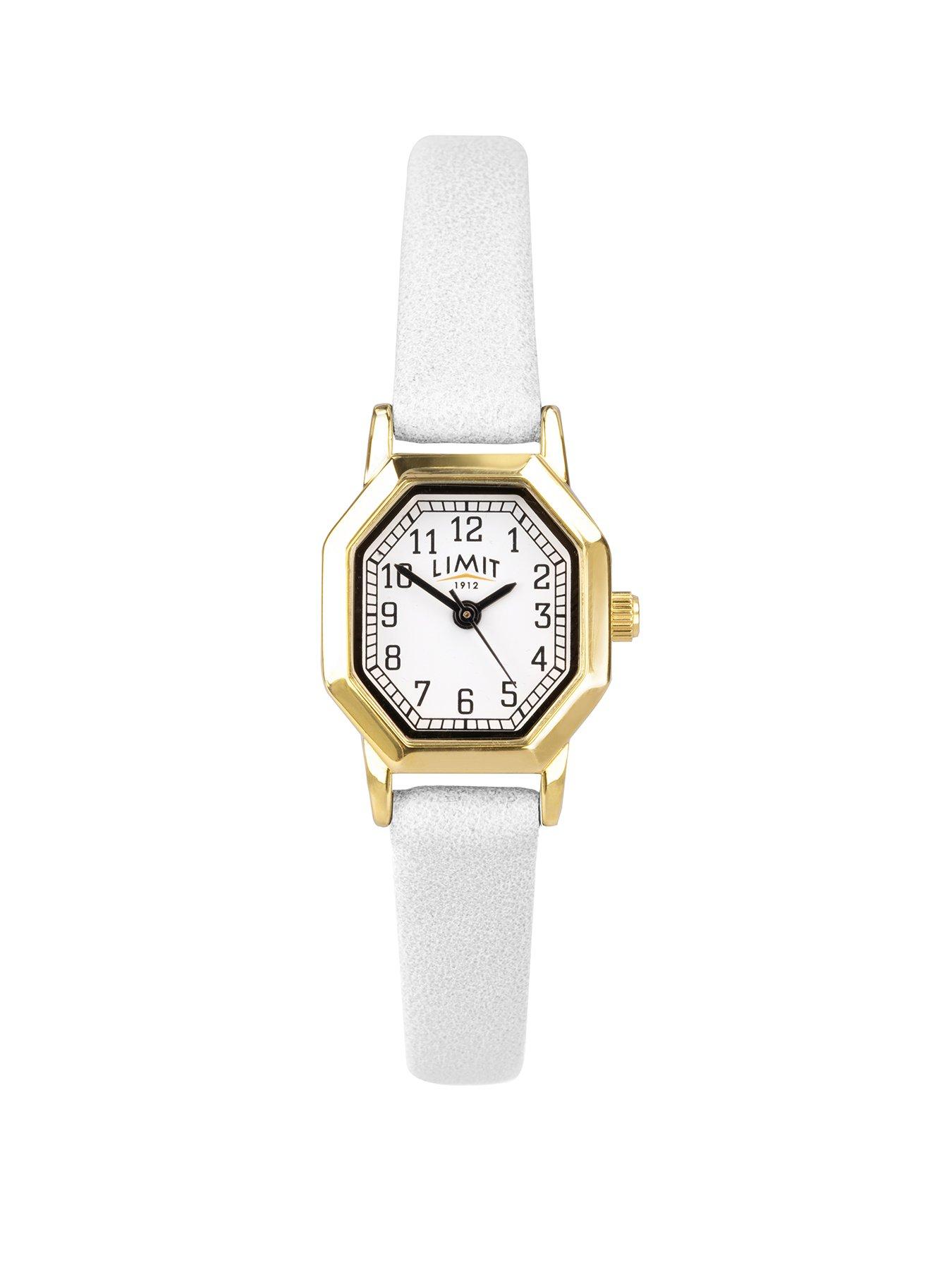 Limit 22mm Womens Octagonal Gold Analogue Watch with White Strap