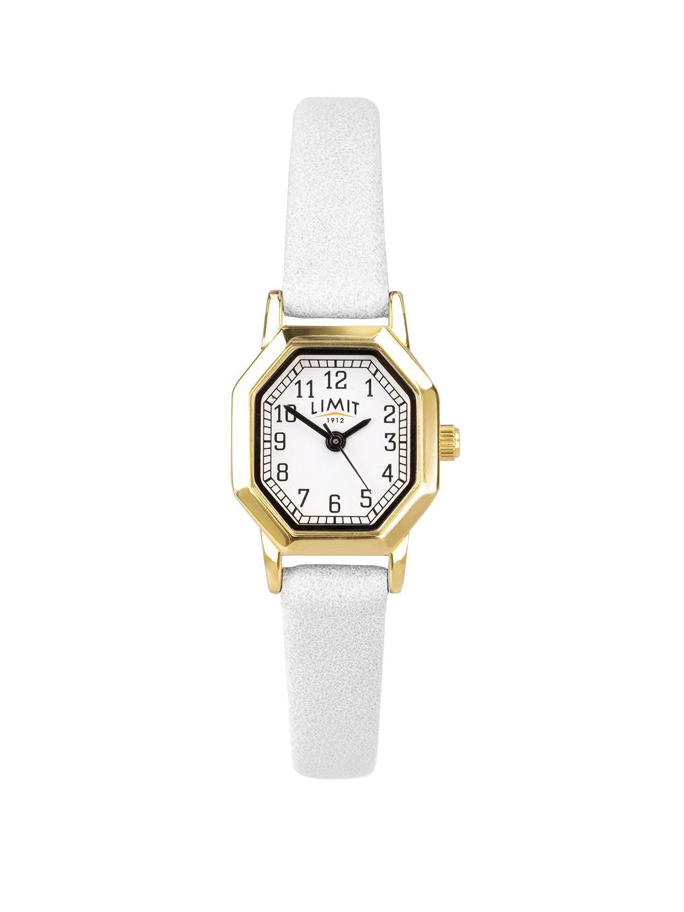 undefined Limit 22mm Womens Octagonal Gold Analogue Watch with White Strap