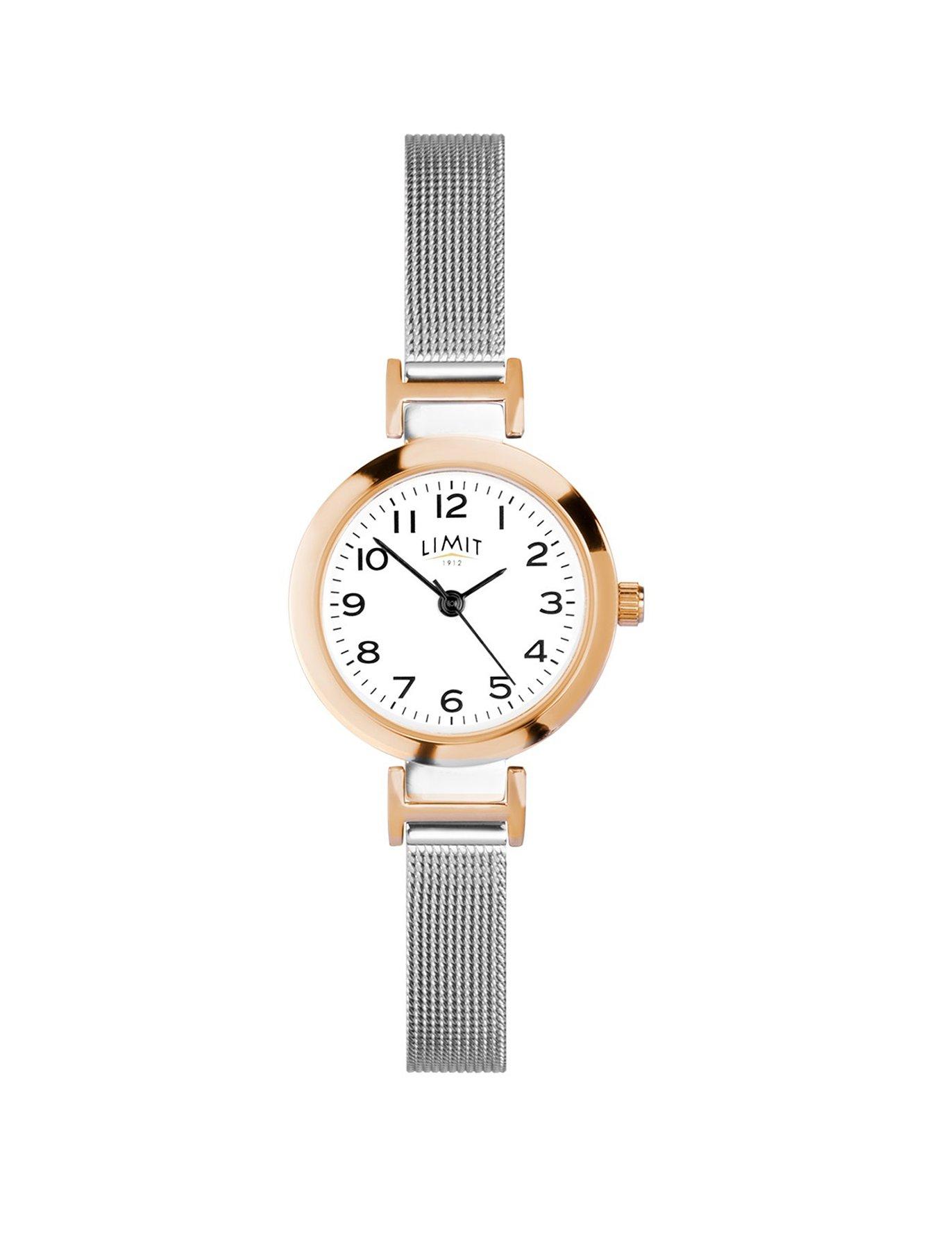 undefined Limit  25mm Womens Round Rose Gold Analogue Watch with Silver Mesh Strap