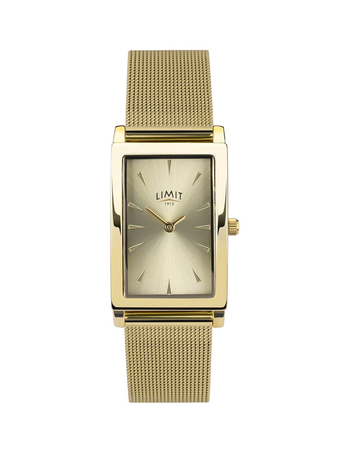 Limit 23mm Womens Rectangular Gold Analogue Watch with Gold Mesh Strap
