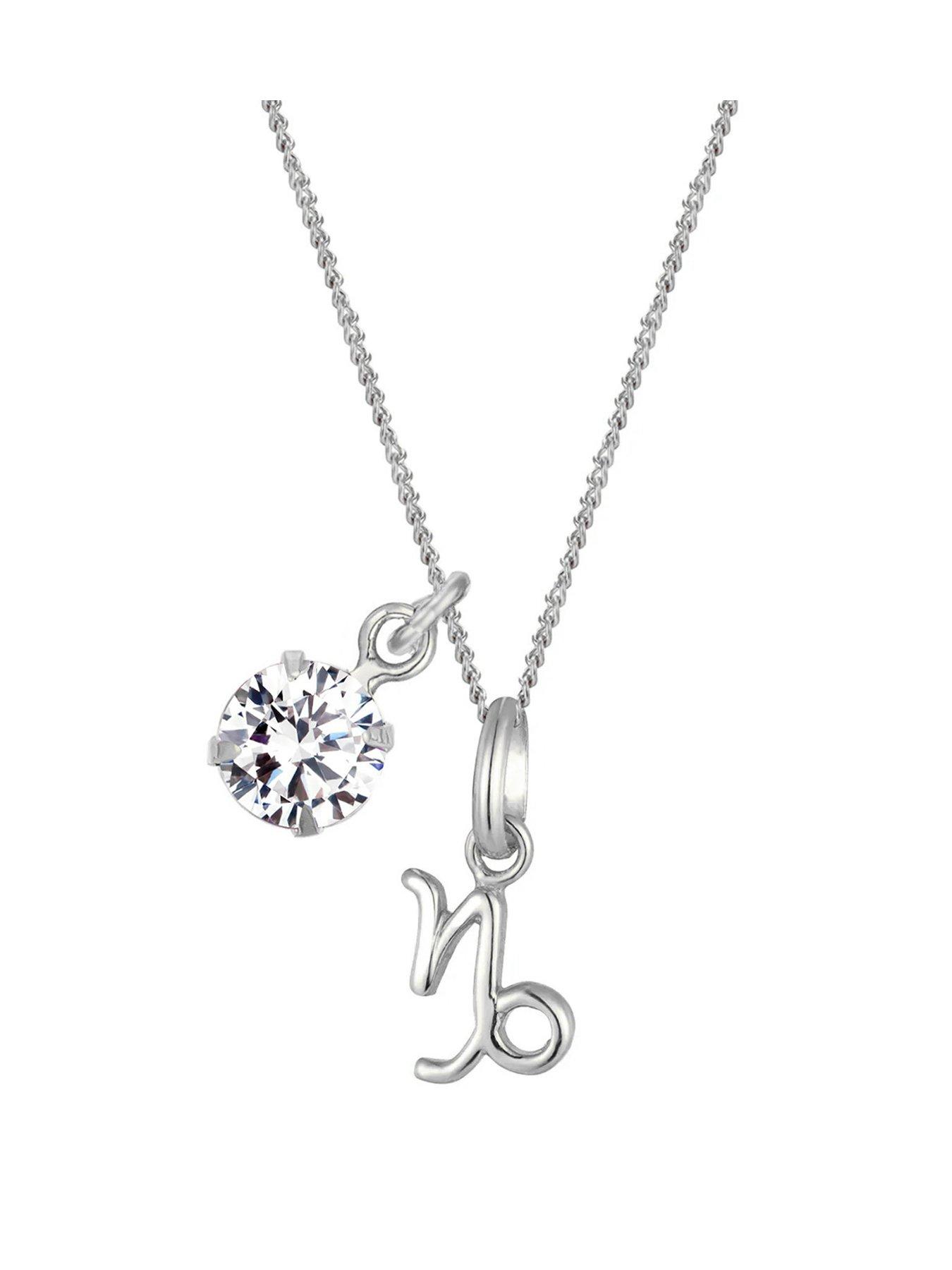 The Love Collection Sterling Silver Zodiac Sign and White CZ Charm Necklace