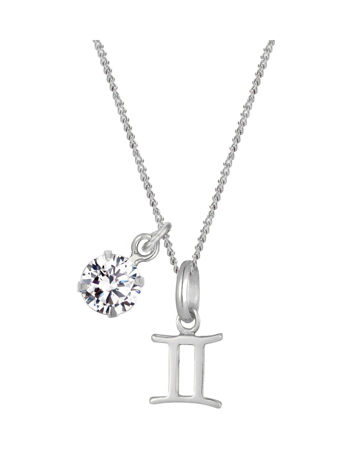 The Love Collection Sterling Silver Zodiac Sign and White CZ Charm Necklace