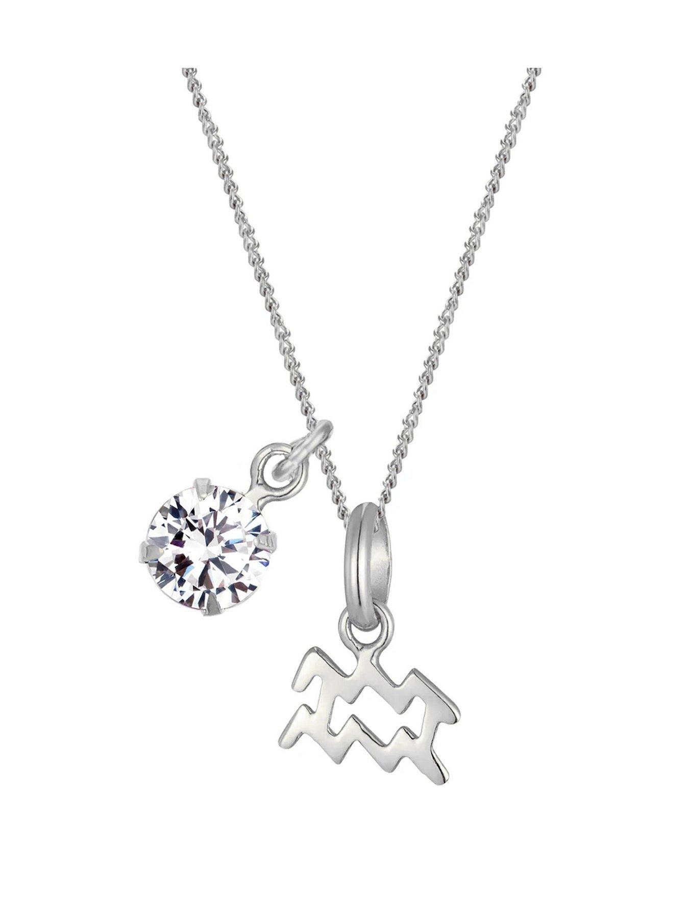 undefined Sterling Silver Zodiac Sign and White CZ Charm Necklace