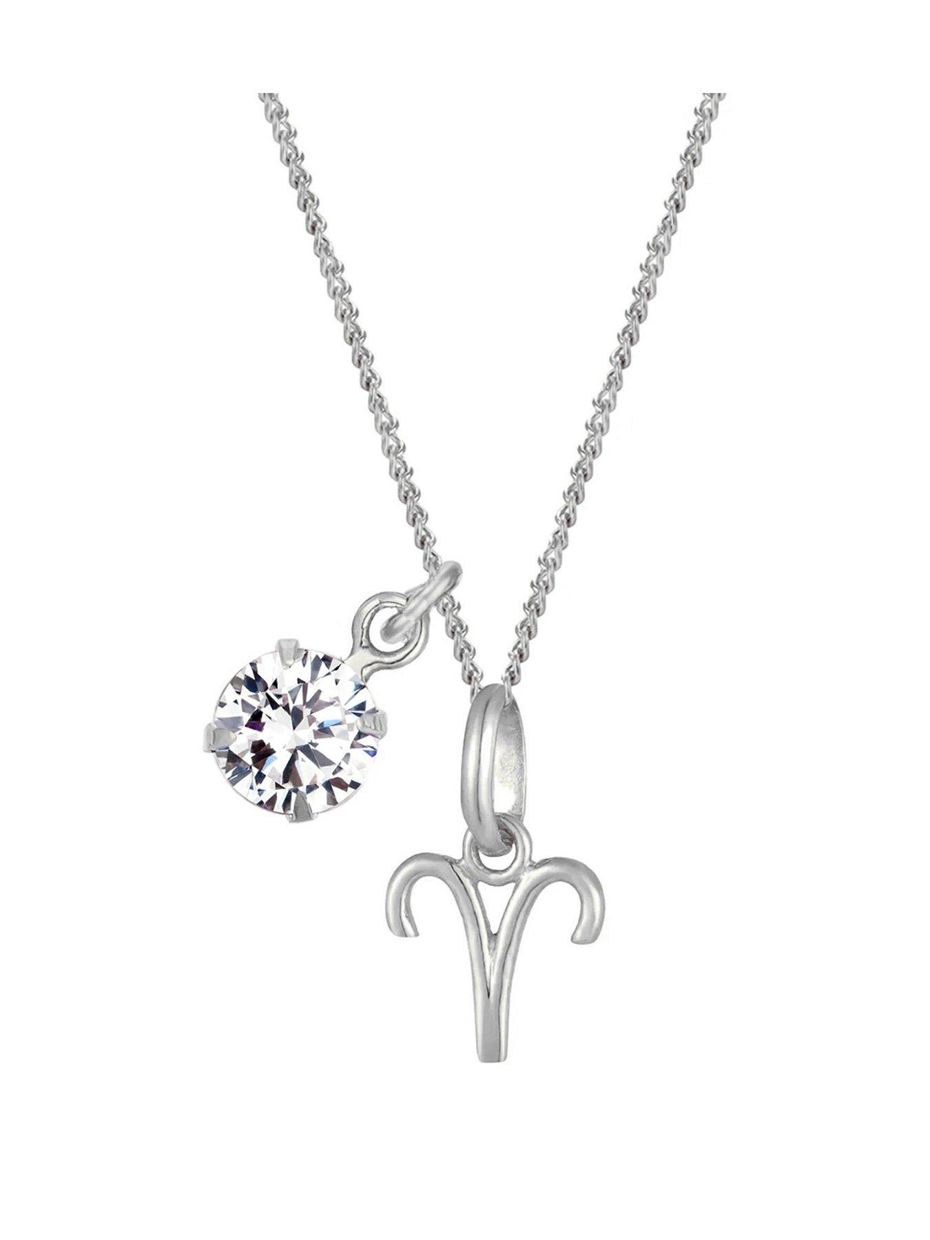 The Love Collection Sterling Silver Zodiac Sign and White CZ Charm Necklace