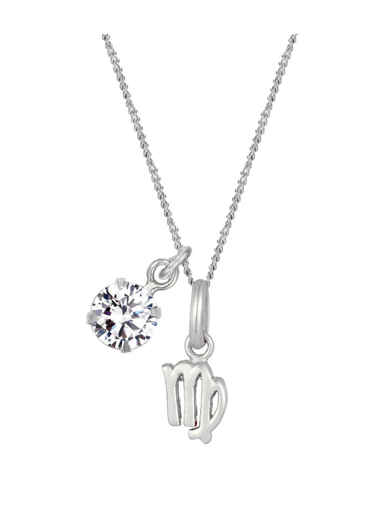 The Love Collection Sterling Silver Zodiac Sign and White CZ Charm Necklace