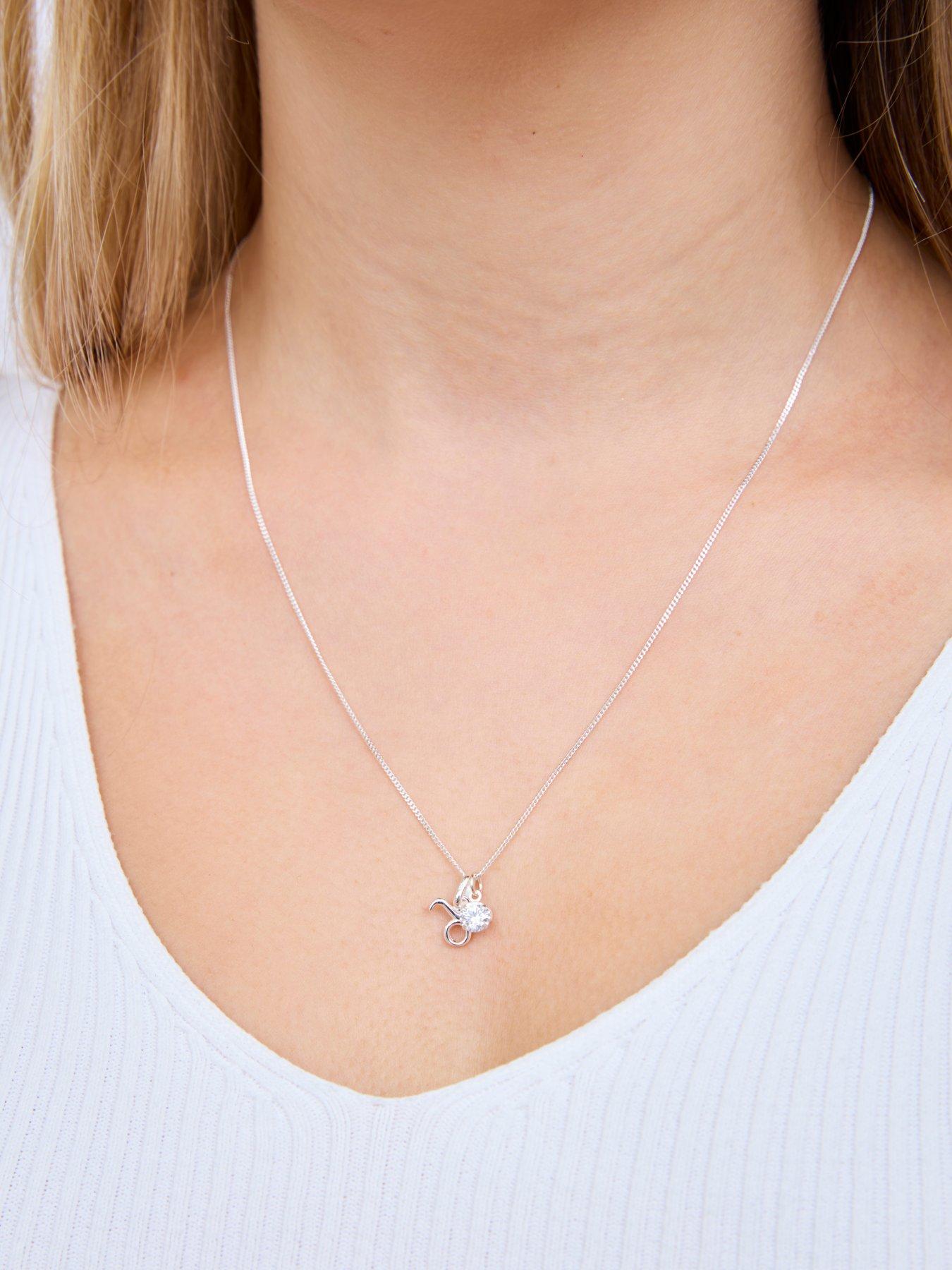 Image 2 of 6 of The Love Collection Sterling Silver Zodiac Sign and White CZ Charm Necklace