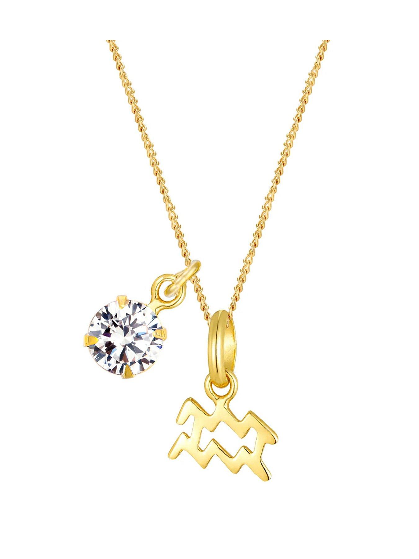 undefined Gold plated Sterling Silver Zodiac Sign and White CZ Charm Necklace
