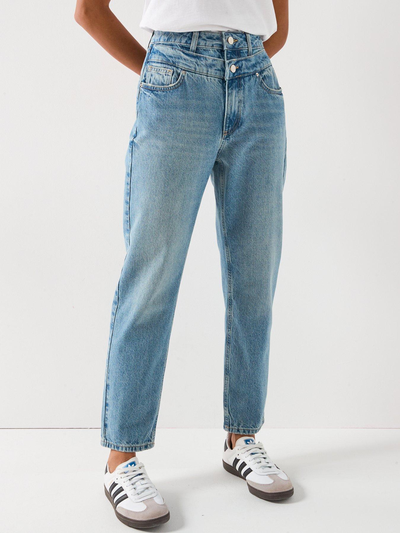 undefined Double Waistband Mom Jeans - Mid Wash