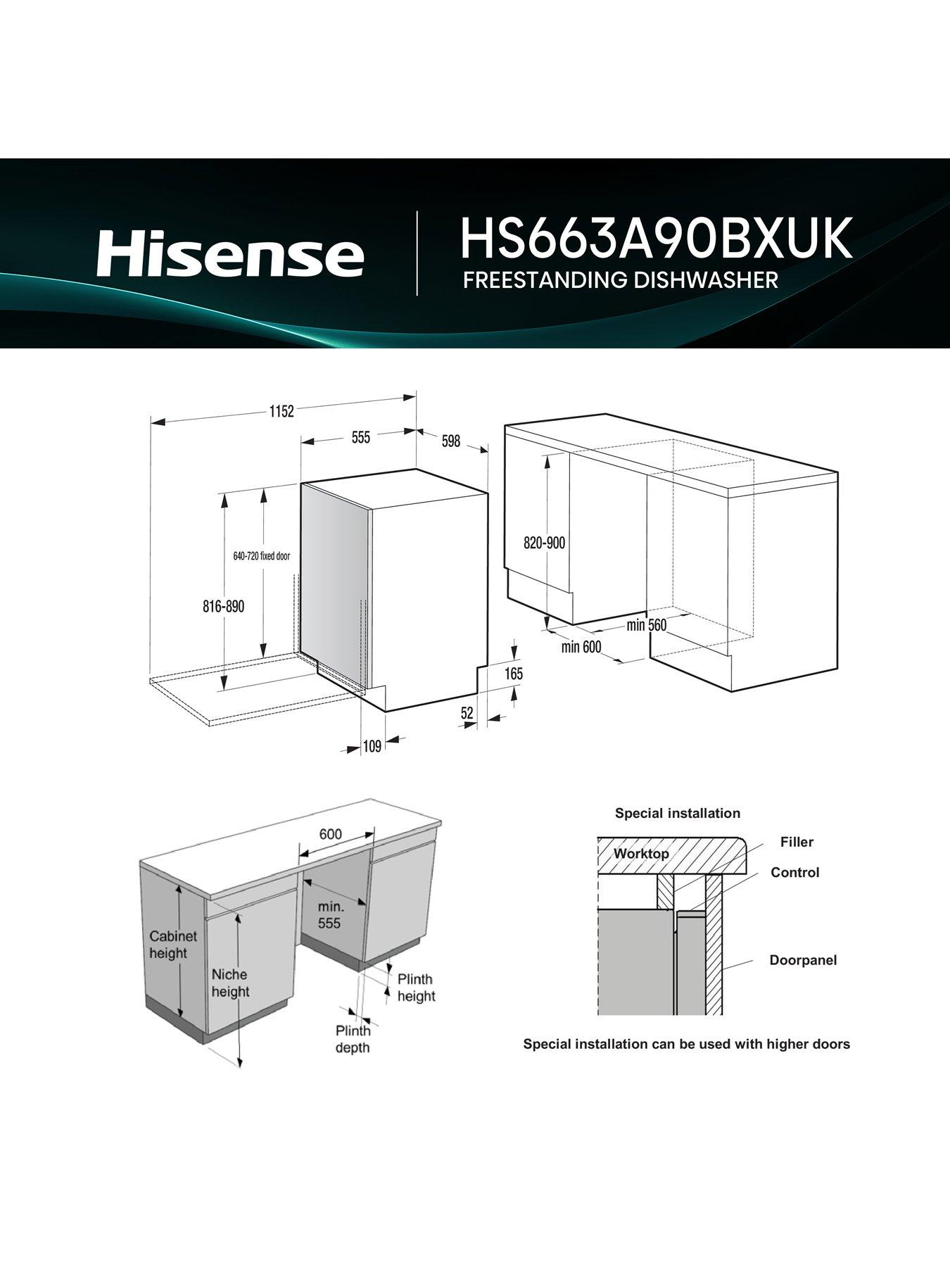 Image 5 of 7 of Hisense HS663A90BXUK Full Size 16-Place A Rated&nbsp;Freestanding Dishwasher - Black Inox