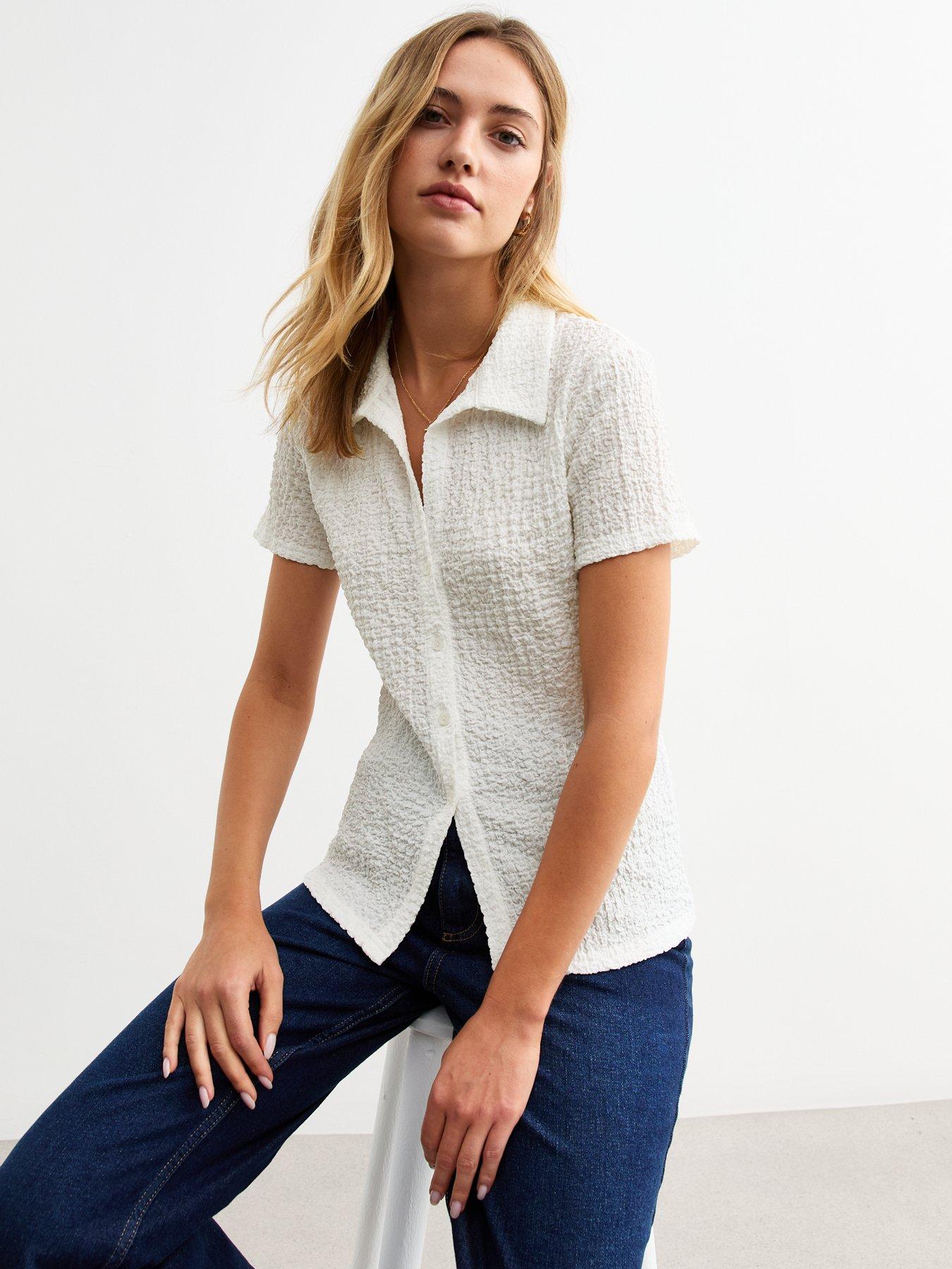 undefined Off White Textured Short Sleeve Shirt - Cream