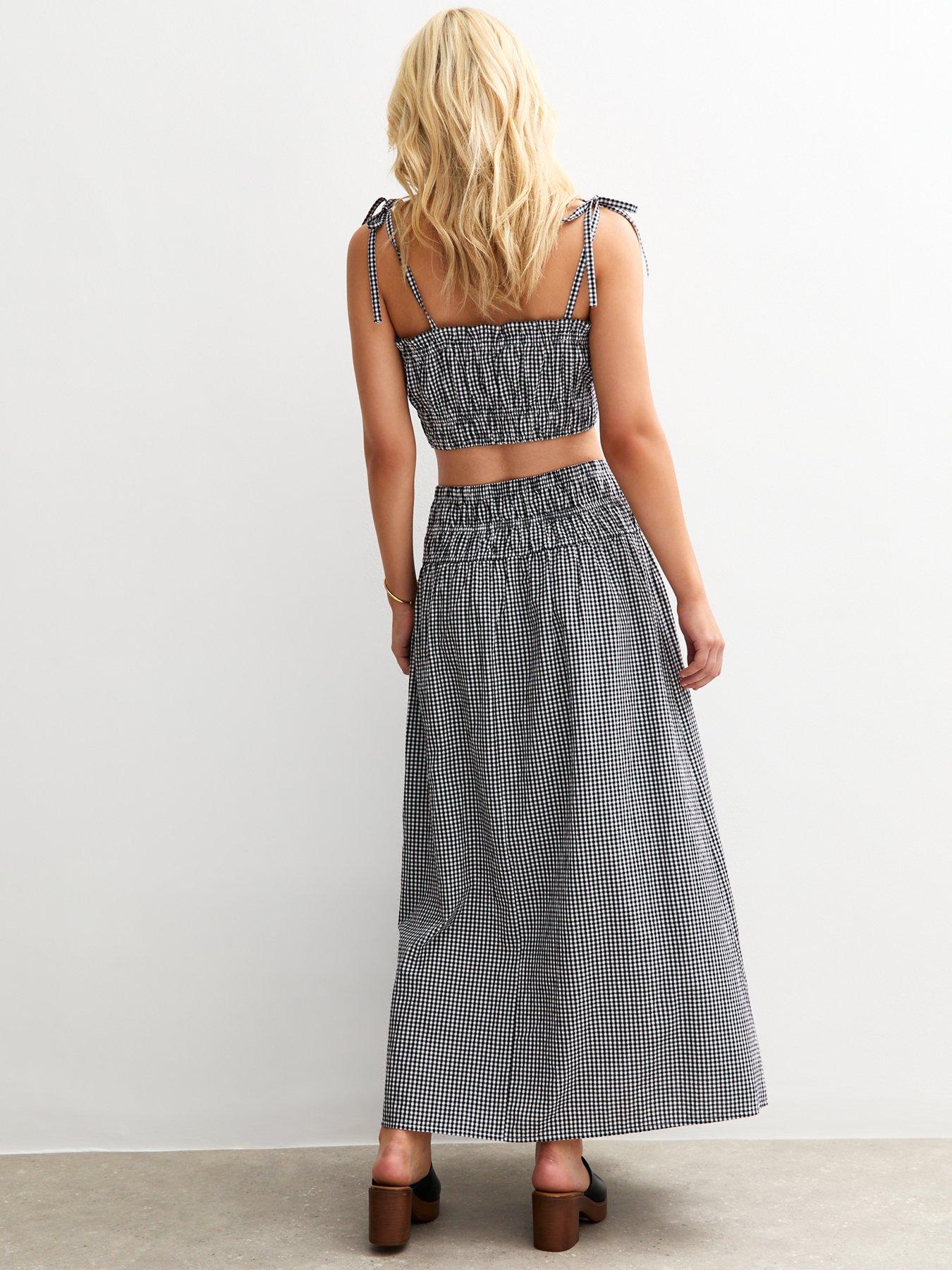 Image 2 of 4 of New Look Black Gingham Check Slit Hem Maxi Skirt