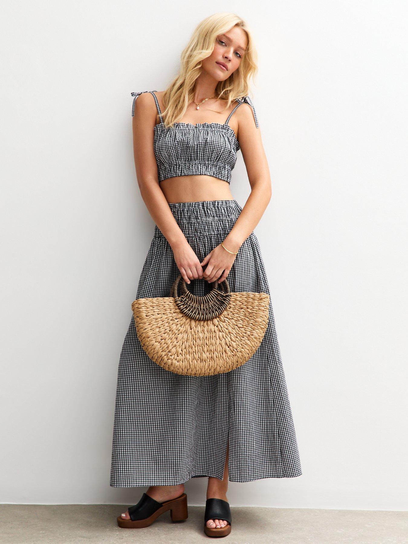 Image 3 of 4 of New Look Black Gingham Check Slit Hem Maxi Skirt