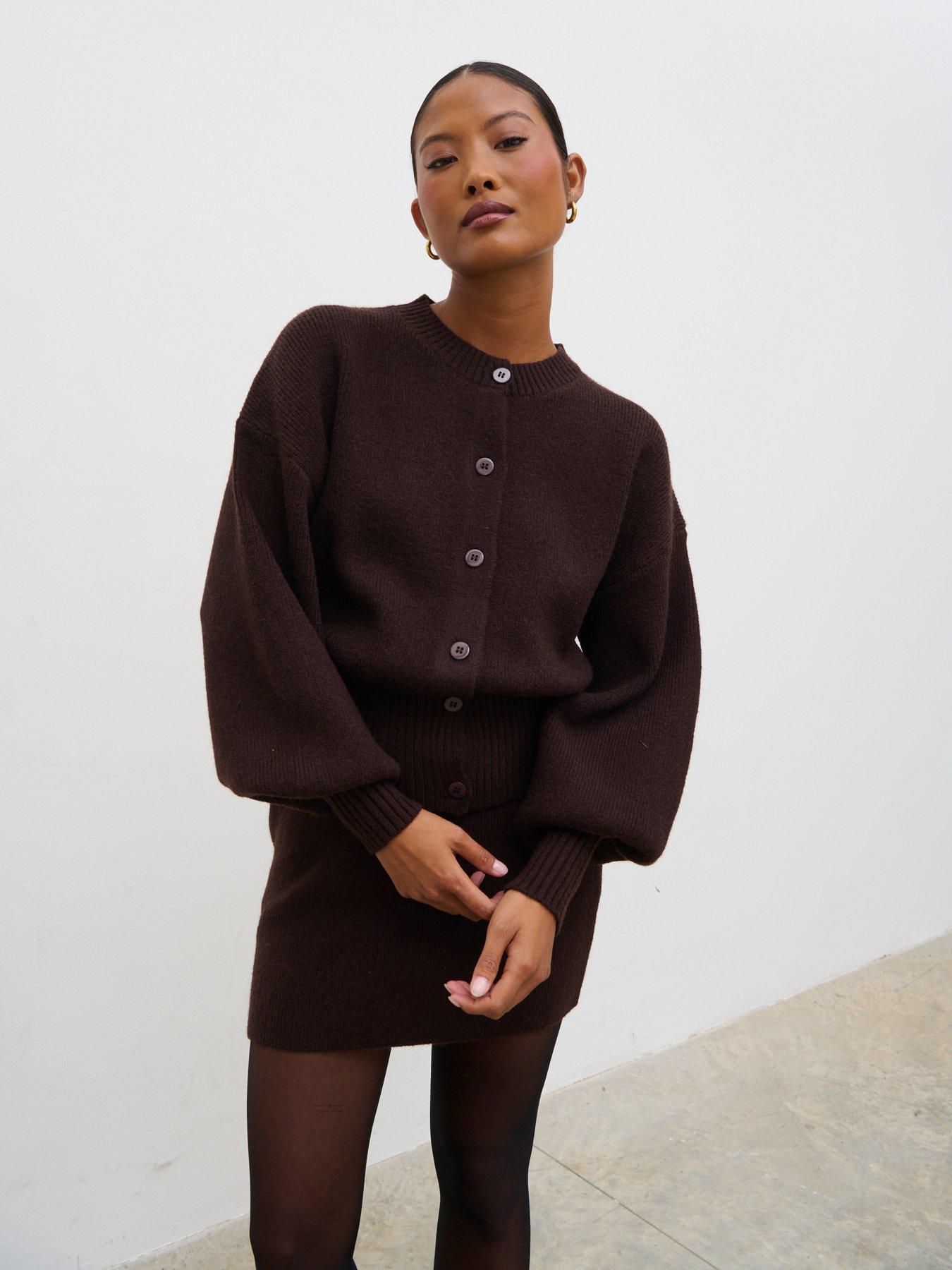Pretty Lavish Etta Knit Bomber Jacket - Brown