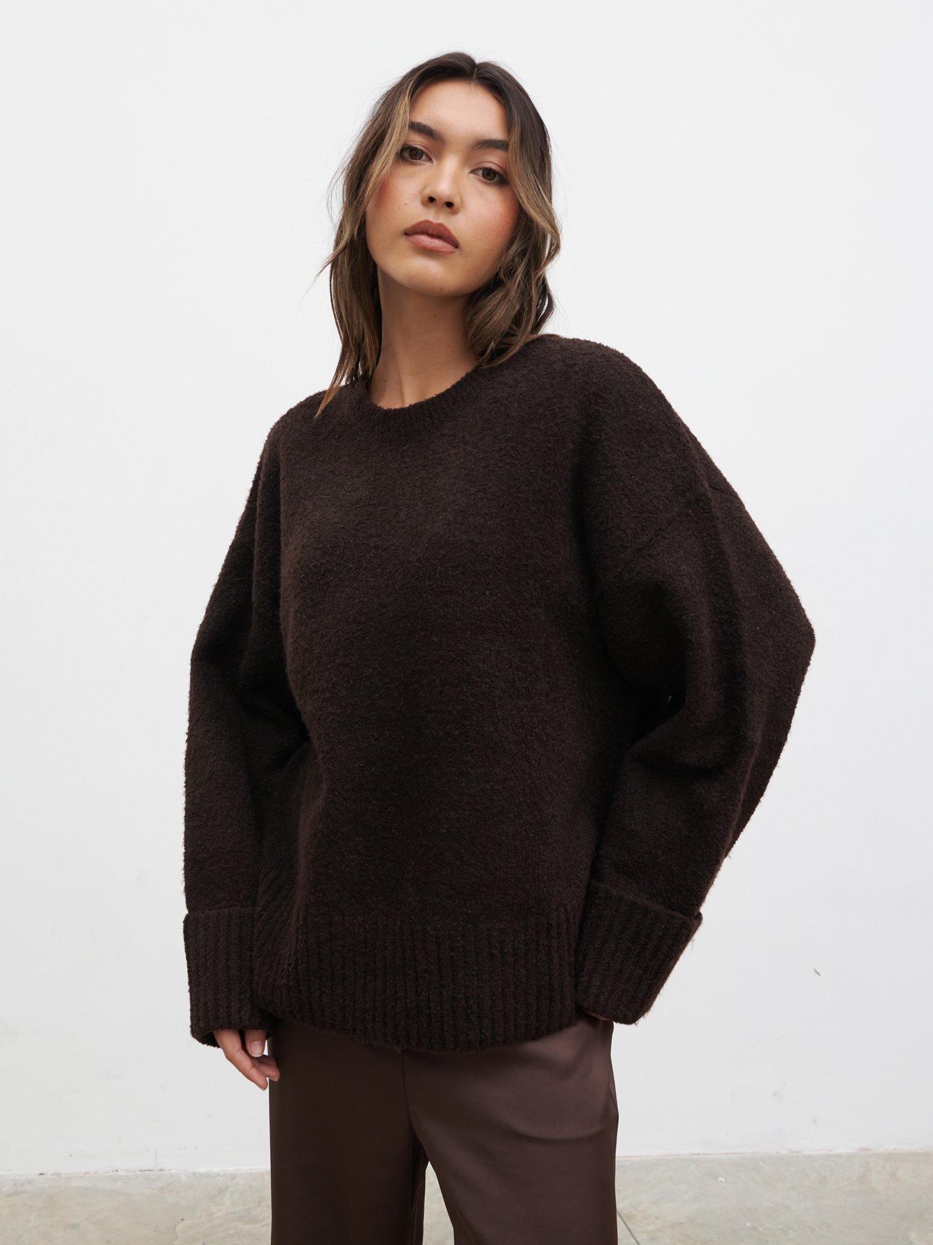 Pretty Lavish Camille Oversized Borg Jumper - Brown