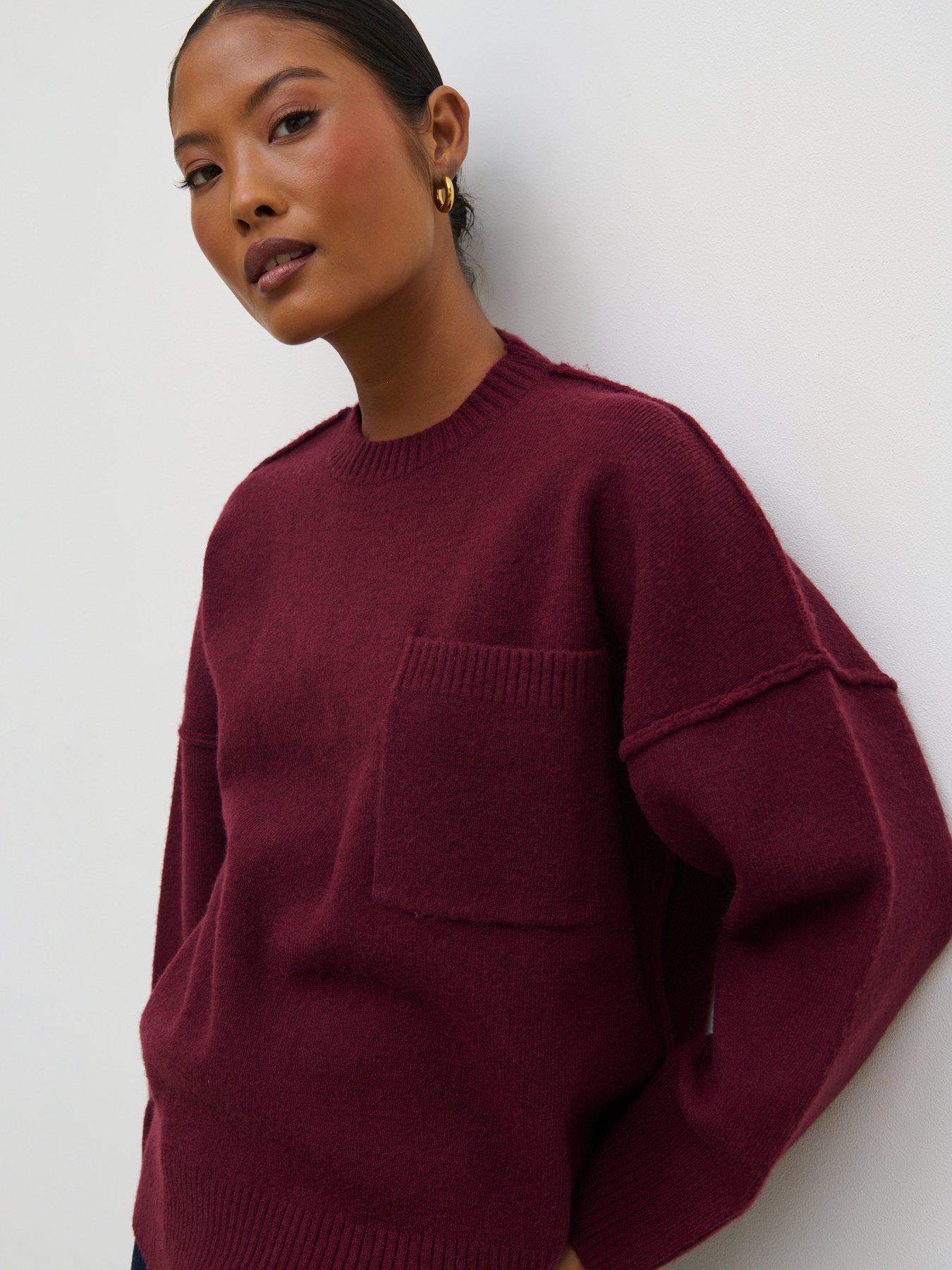 Pretty Lavish Bronte Exposed Seam Pocket Jumper - Red