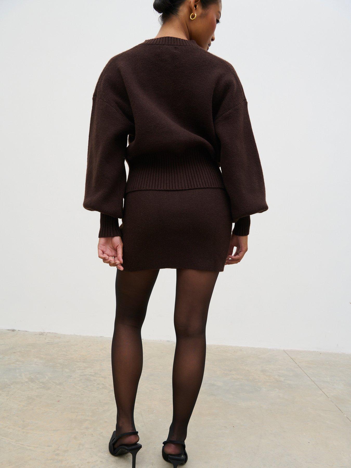Image 2 of 3 of Pretty Lavish Etta Knit Mini Skirt - Brown