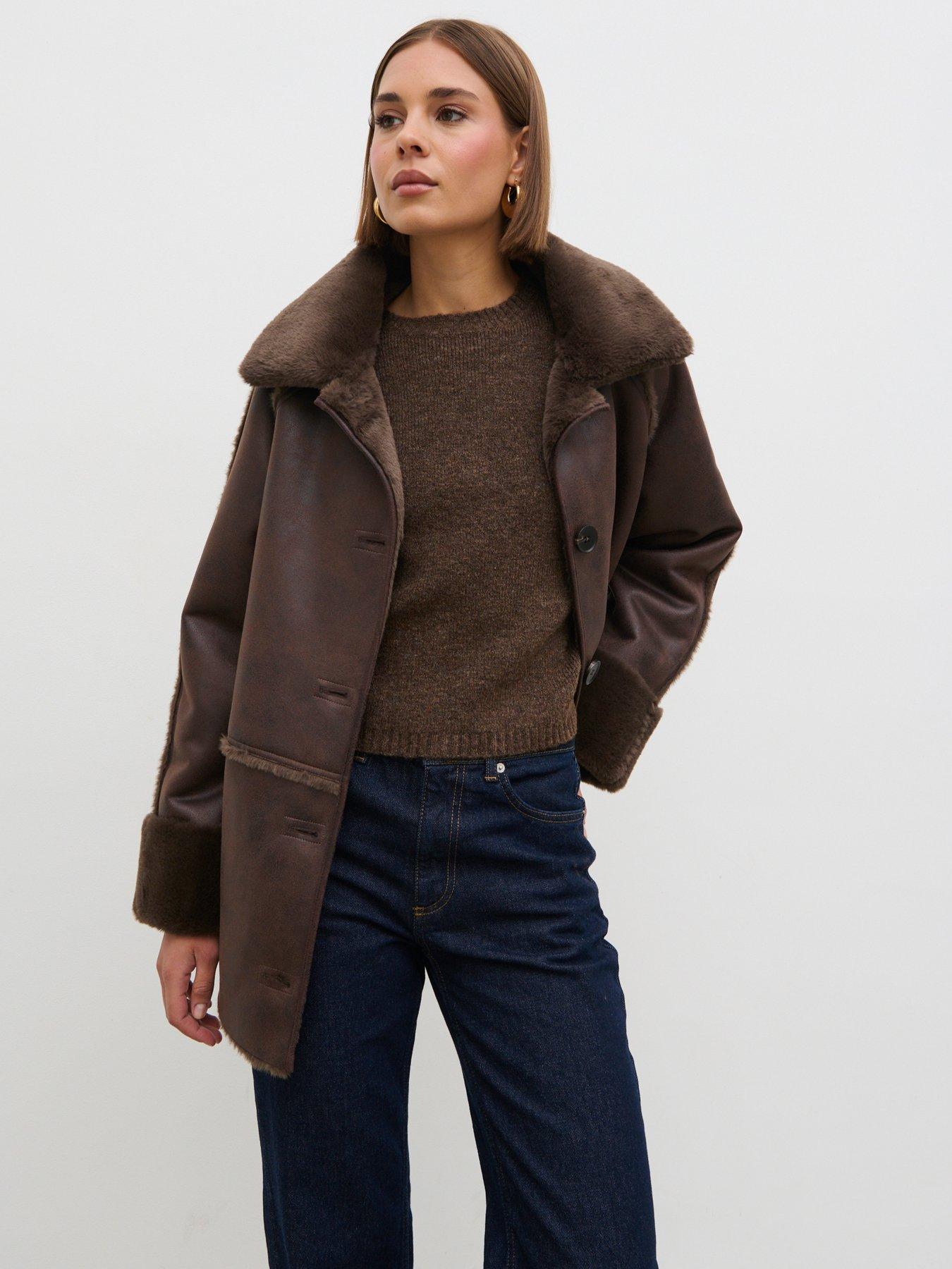 Pretty Lavish Sawyer Aviator Coat - Brown