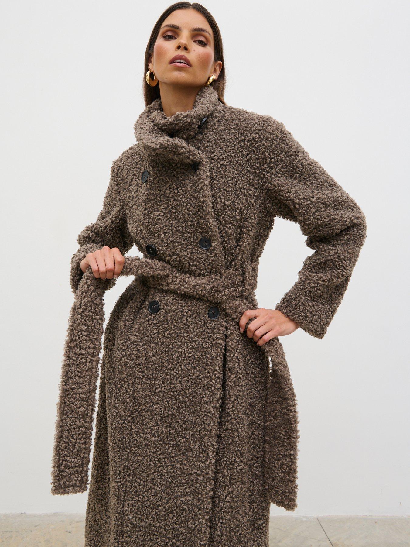 Pretty Lavish Atlas Boucle Coat - Brown | Very