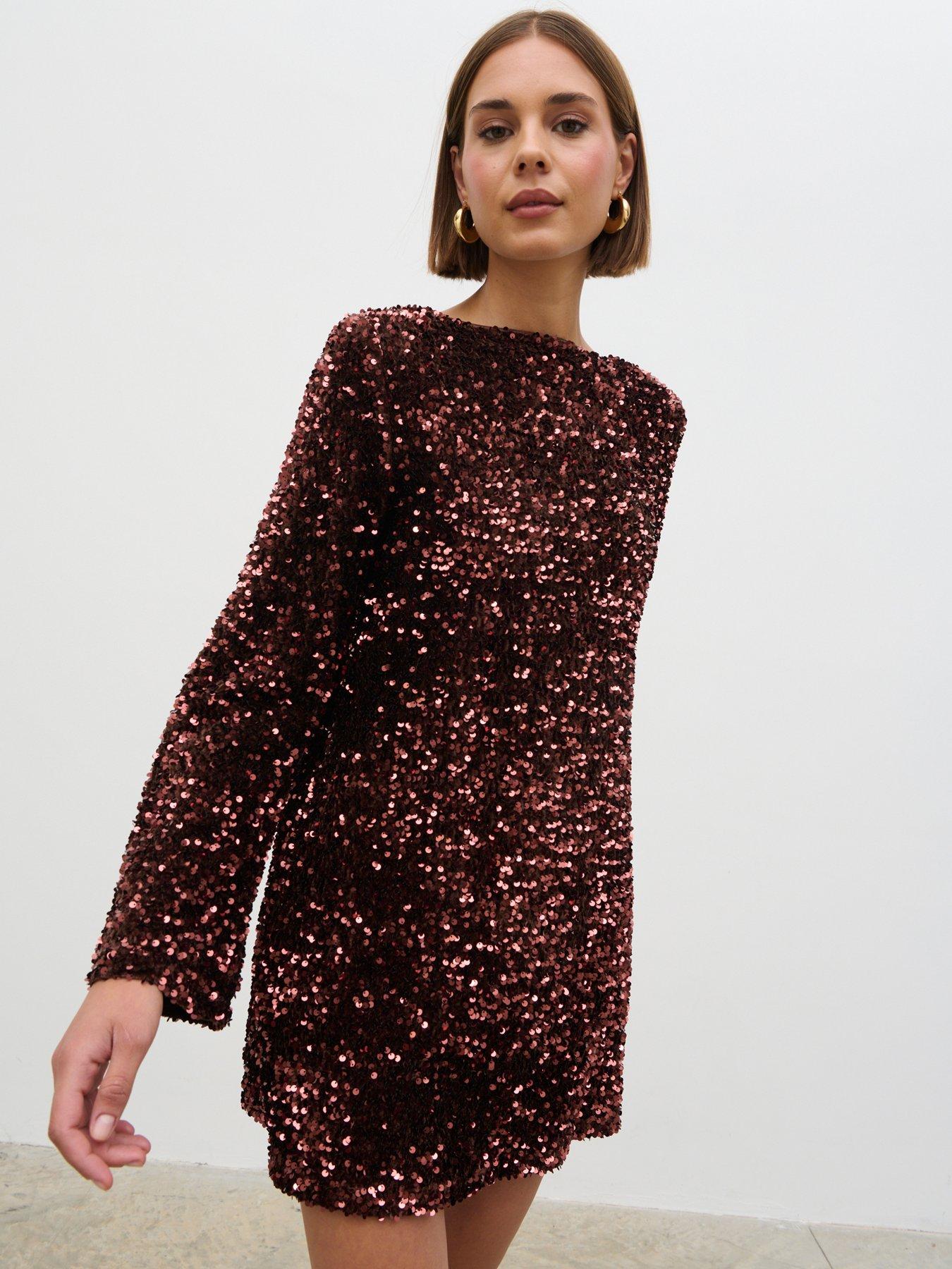 Pretty Lavish Bow Sequin Mini Dress - Brown